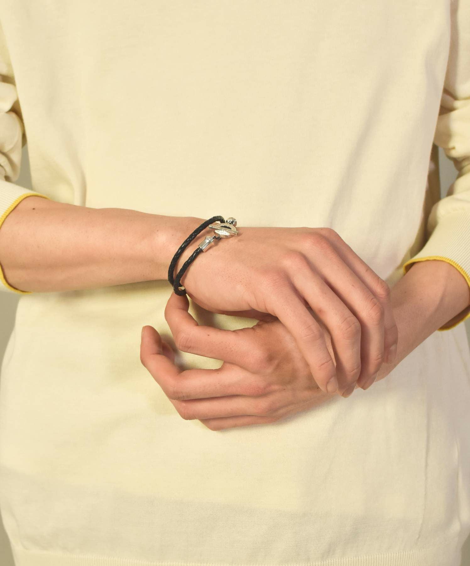 槌目ブレスレット/レザーコード/シルバー925