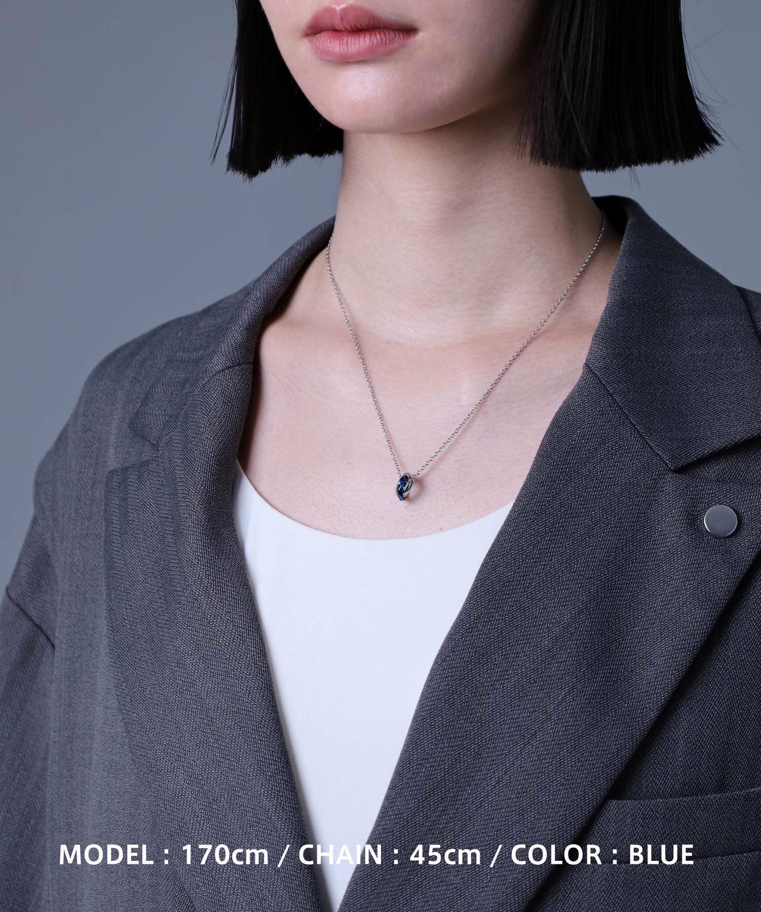 【WEB限定】ウェーブダブルリングネックレス/サージカルステンレス（シルバー・ライトブラック・ブルー・ピンク）