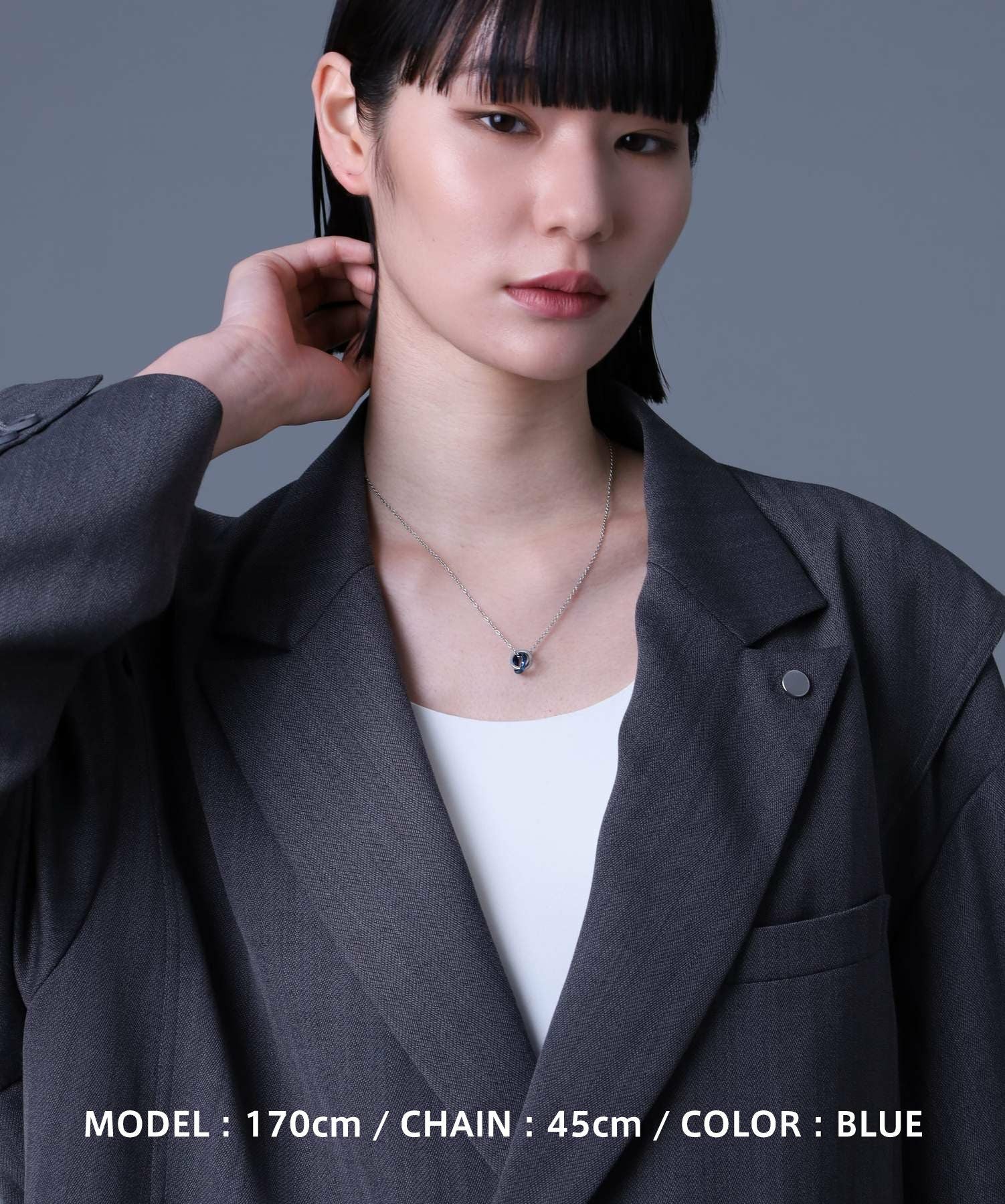 【WEB限定】ウェーブダブルリングネックレス/サージカルステンレス（シルバー・ライトブラック・ブルー・ピンク）