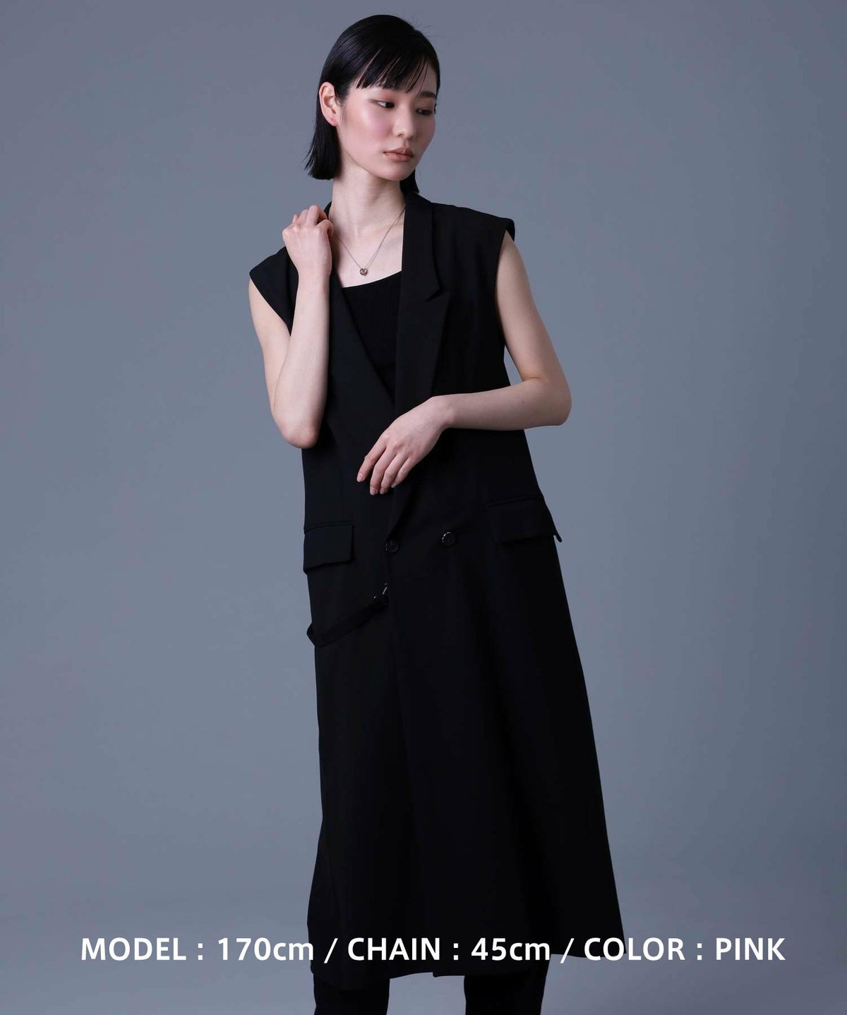 【WEB限定】ウェーブダブルリングネックレス/サージカルステンレス（シルバー・ライトブラック・ブルー・ピンク）