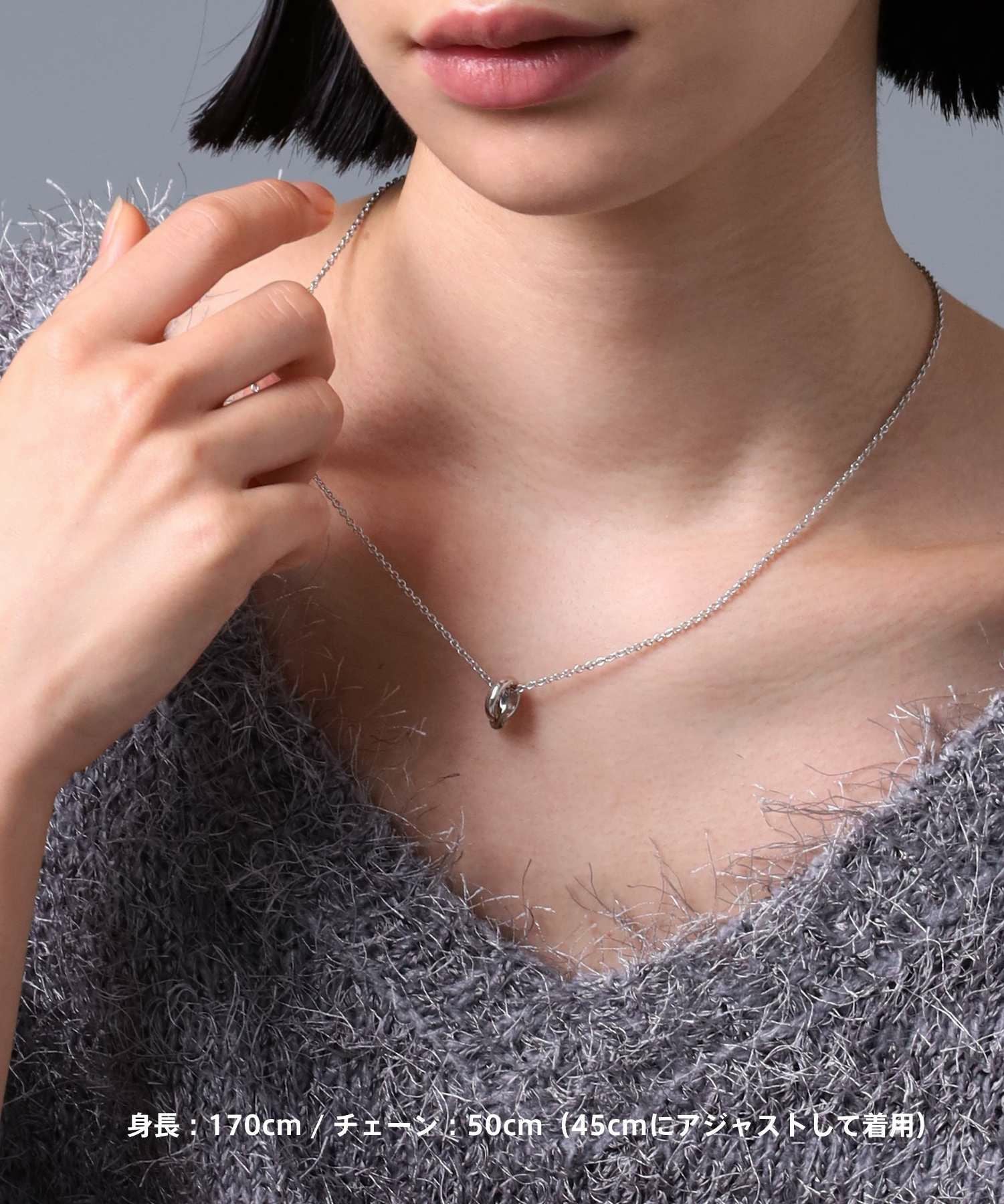 for Gift”ウェーブダブルリングネックレス/シルバー×ブラック/シルバー