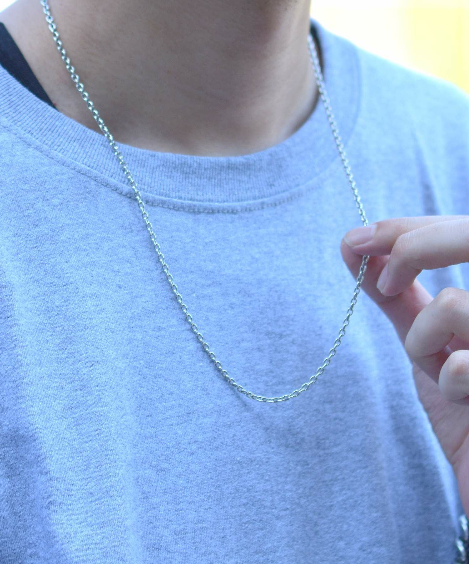 ミディアムシルバーチェーンネックレス/アズキ/シルバー925