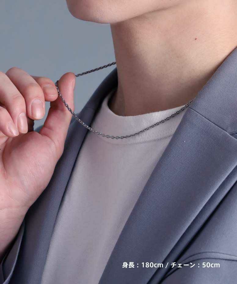 BASIC”ミディアムシルバーチェーンネックレス/カットアズキ/シルバー