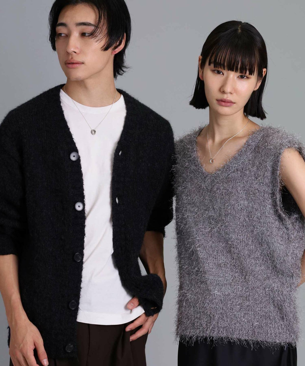 ブルームダブルリングネックレス/シルバー925（ブラック・ピンク）