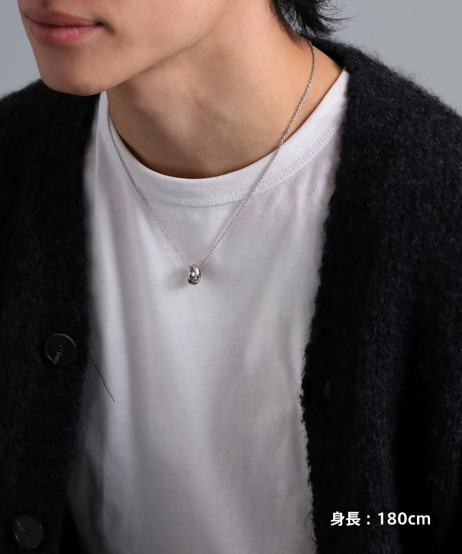 THE EDGE”カッティングダブルリングネックレス/シルバー×ライト