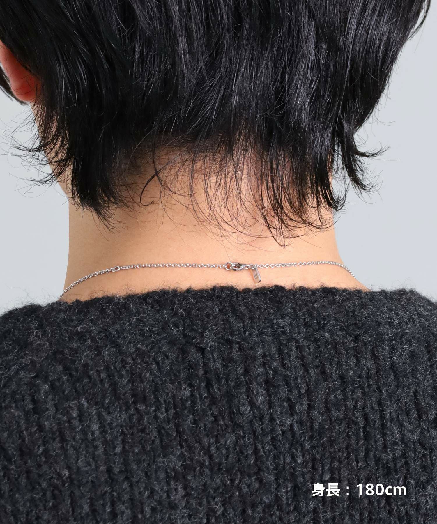 “THE EDGE”カッティングダブルリングネックレス/シルバー×ライトブラック/シルバー925