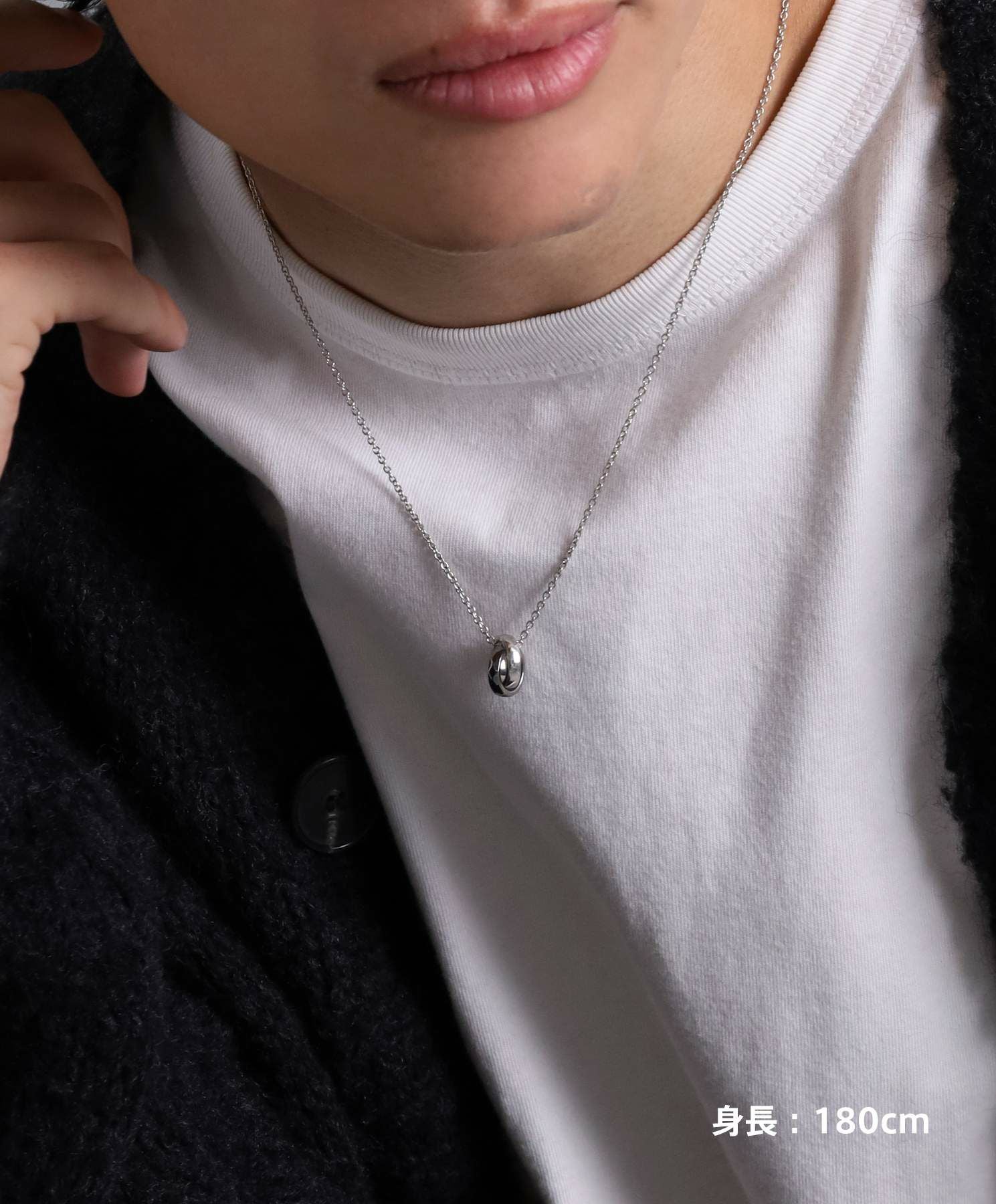 “THE EDGE”カッティングダブルリングネックレス/シルバー×ライトブラック/シルバー925