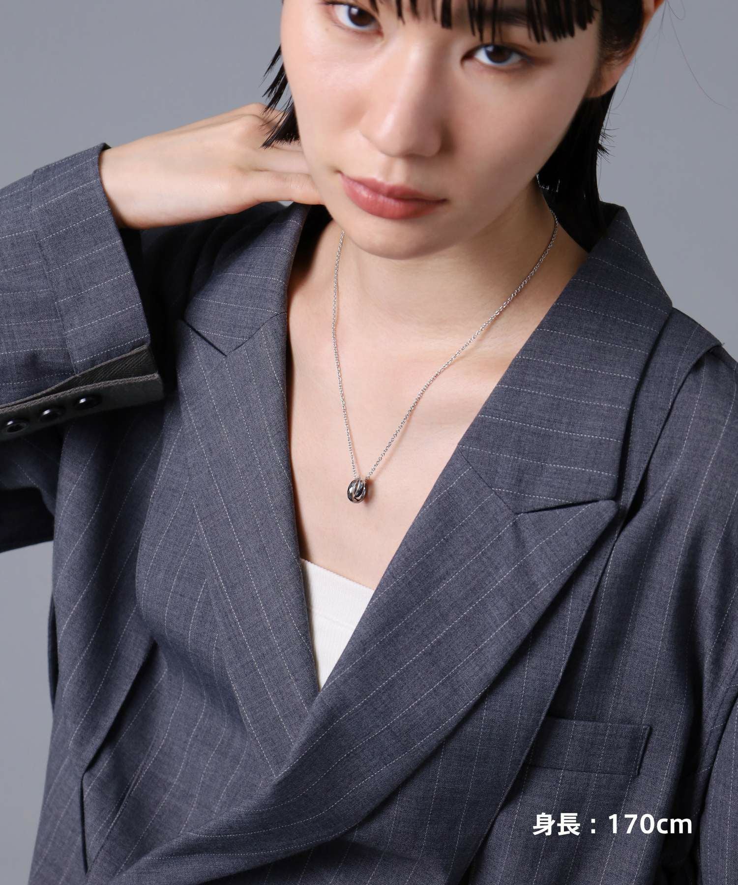 “THE EDGE”カッティングダブルリングネックレス/シルバー×ライトブラック/シルバー925