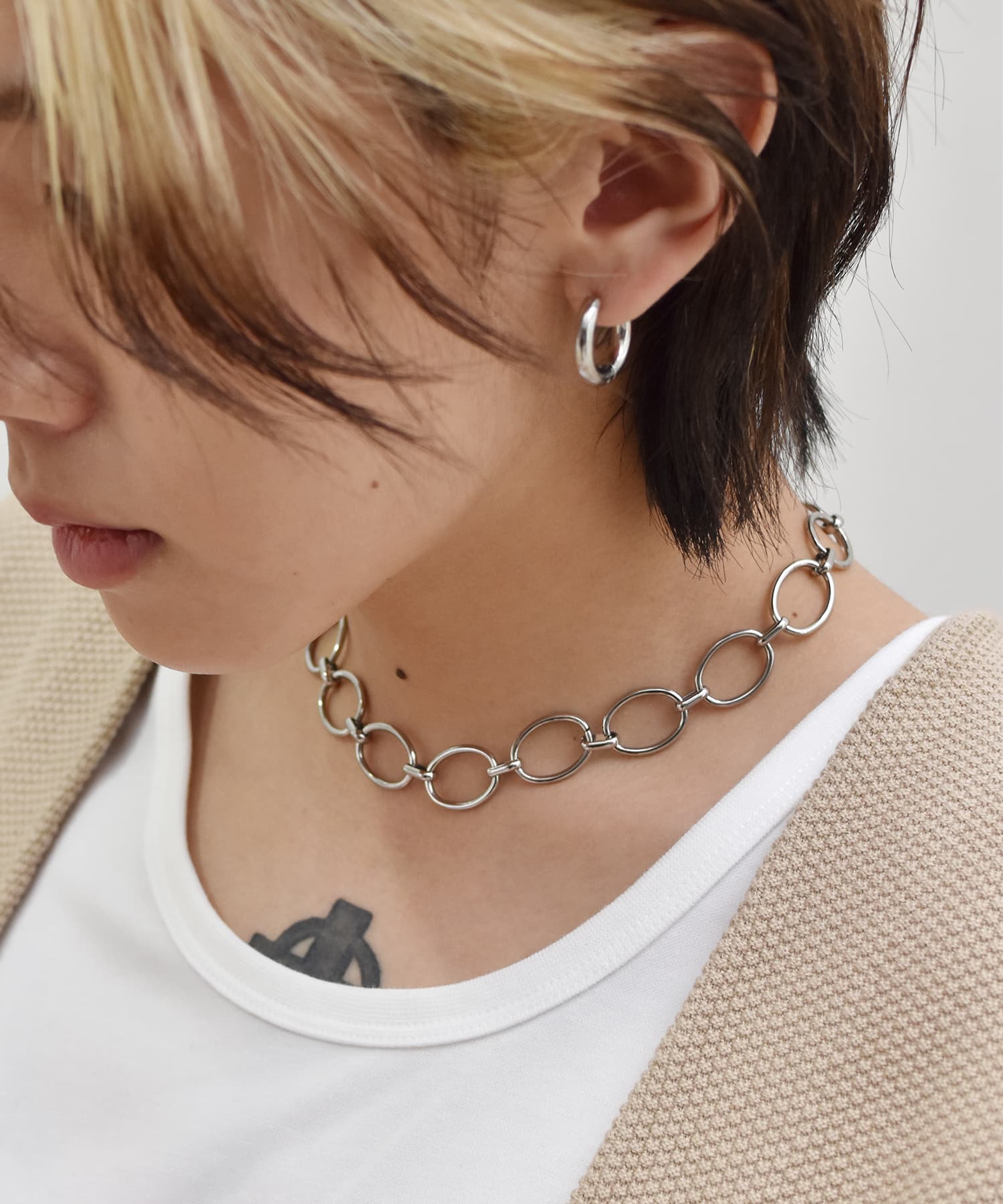 オーバルチャンキーチェーンネックレス/シルバー/サージカルステンレス