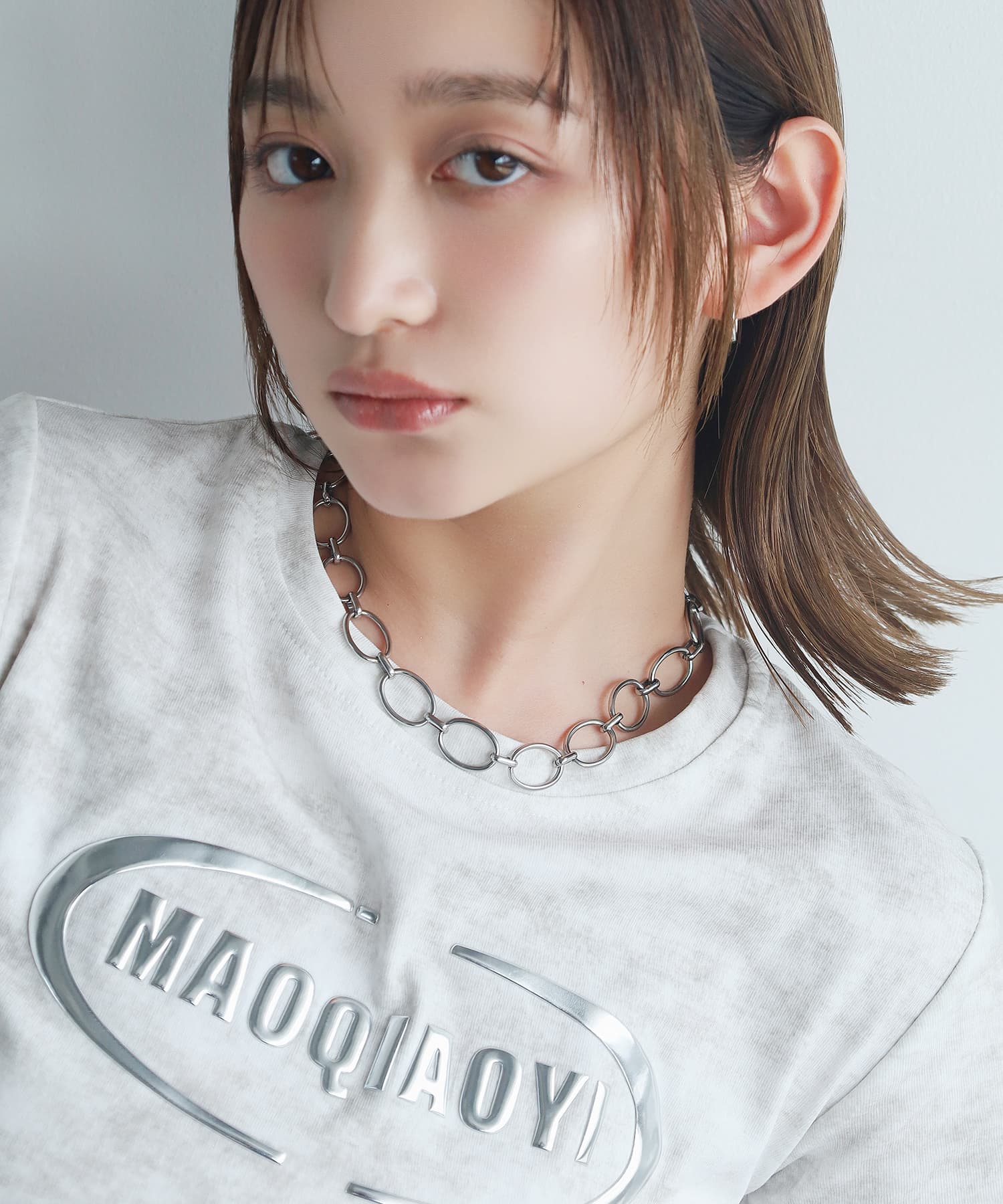 オーバルチャンキーチェーンネックレス/シルバー/サージカルステンレス オーバルチャンキーチェーンネックレス/シルバー/サージカルステンレス