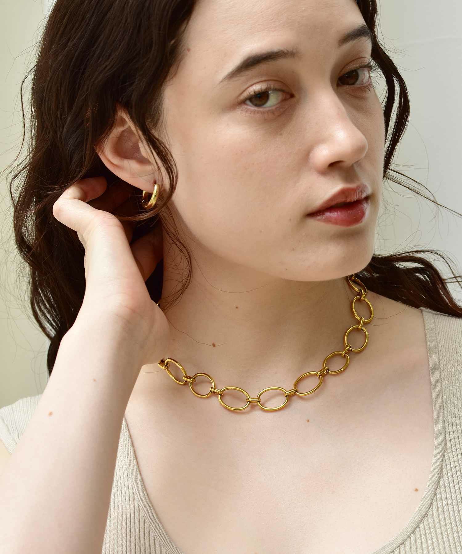 オーバルチャンキーチェーンネックレス/ゴールド/サージカルステンレス