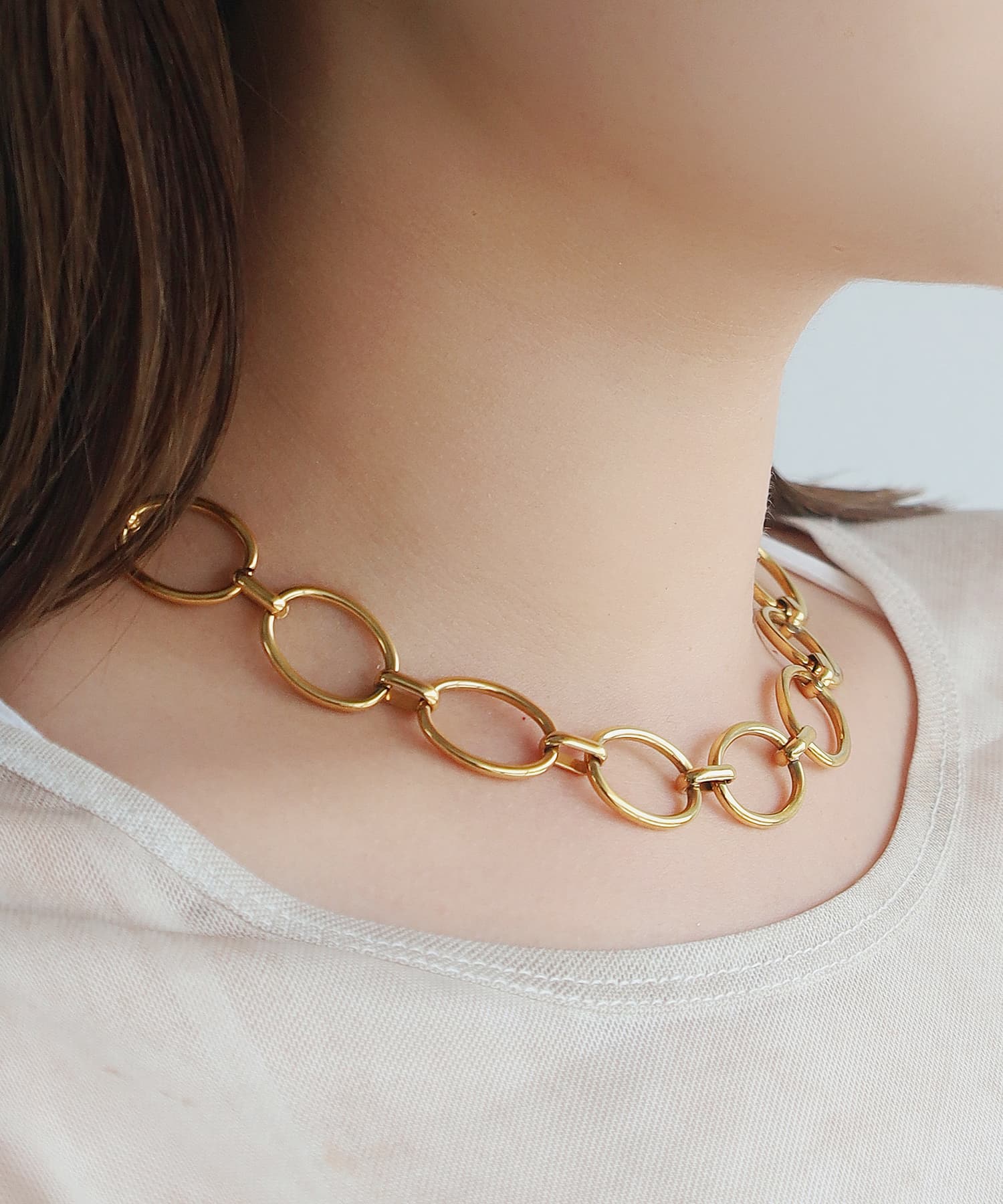 オーバルチャンキーチェーンネックレス/ゴールド/サージカルステンレス
