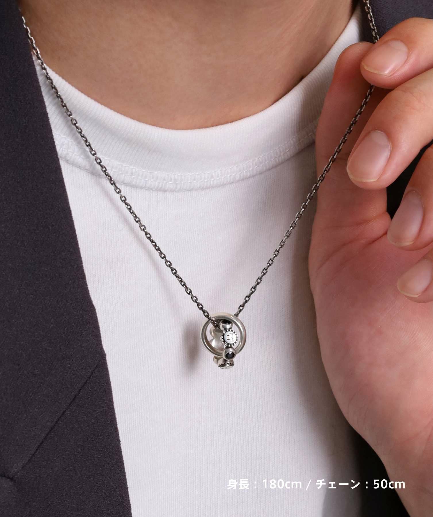 シャープウェーブリングネックレス/シルバー925