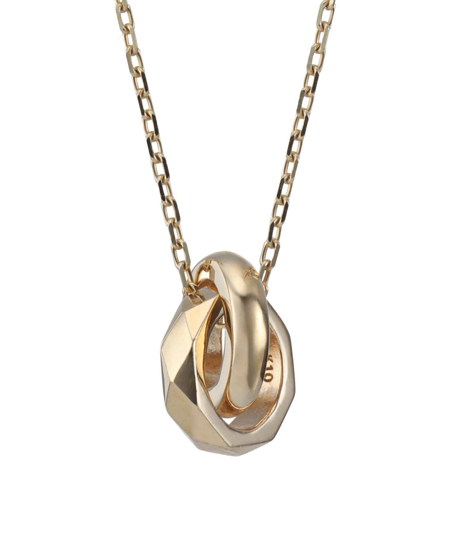 カッティングダブルリングプチネックレス/K10ゴールド