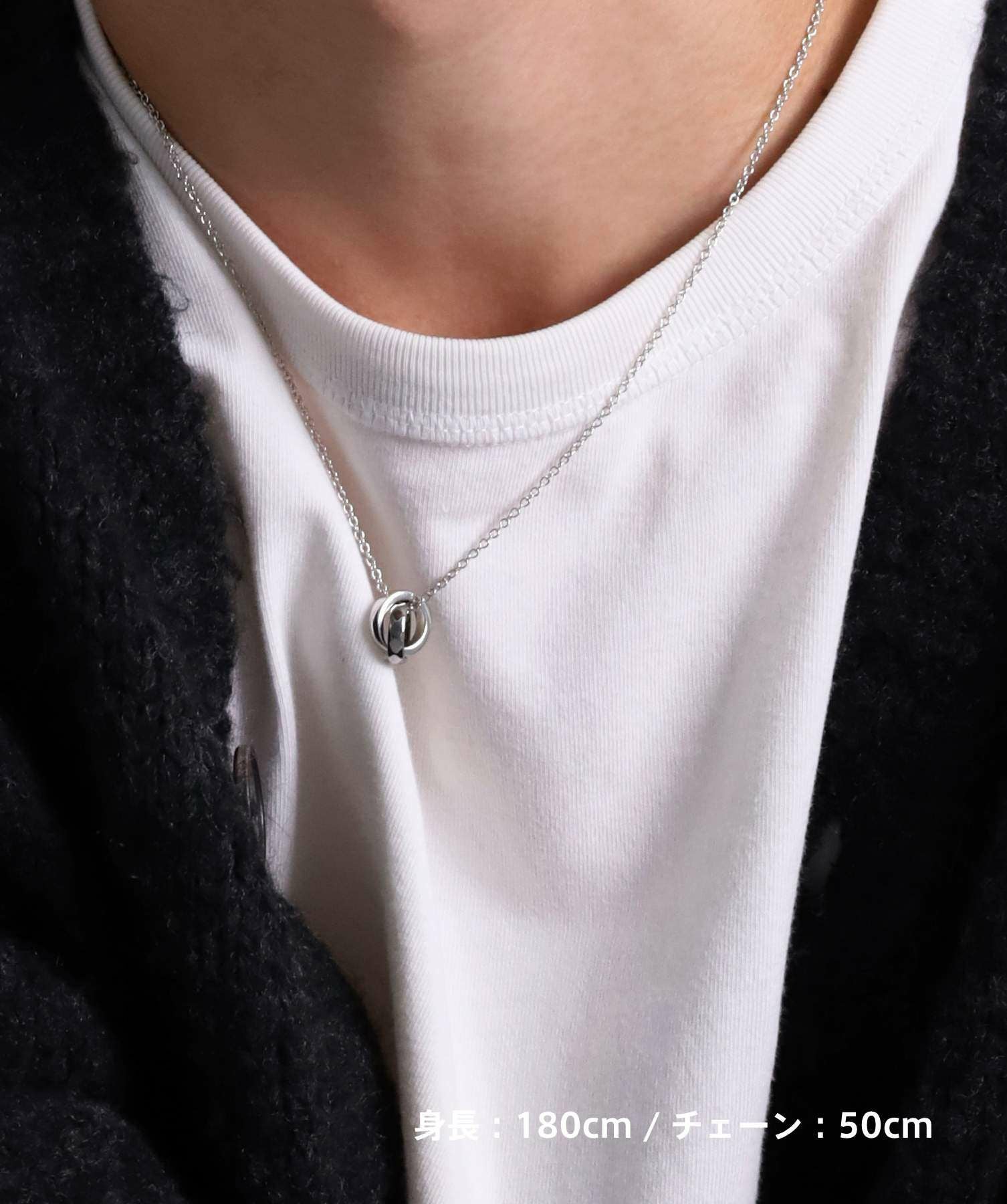 THE EDGE”カッティングダブルリングペアネックレス/ライトブラック