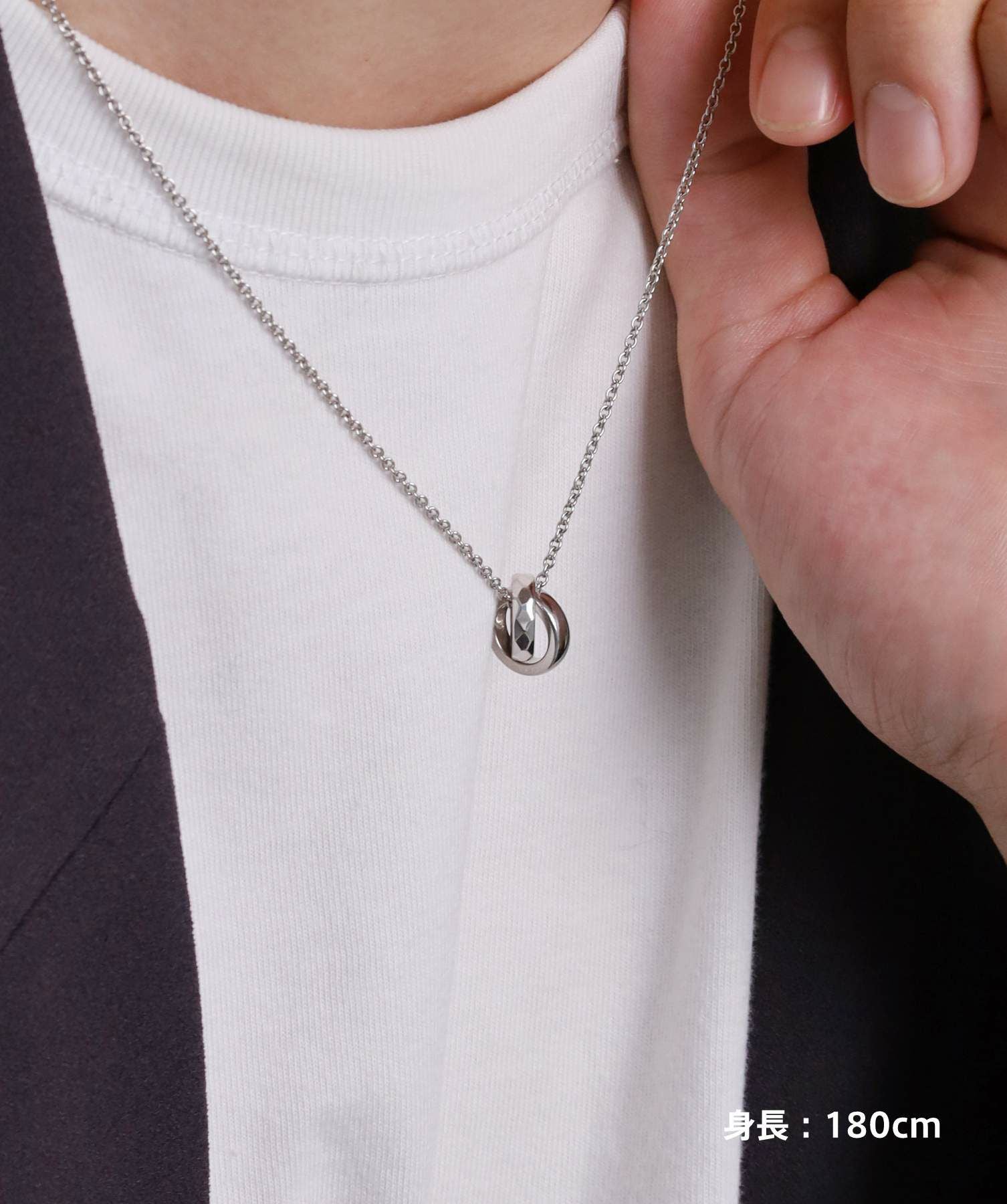 THE EDGE”カッティングダブルリングネックレス/シルバー/シルバー925