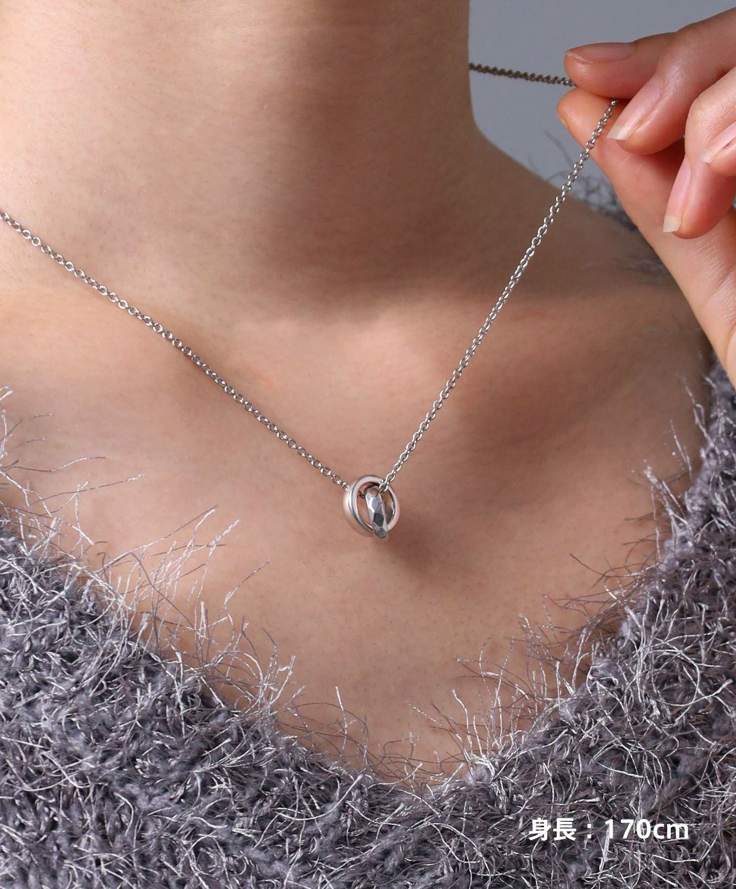 THE EDGE”カッティングダブルリングネックレス/シルバー/シルバー925