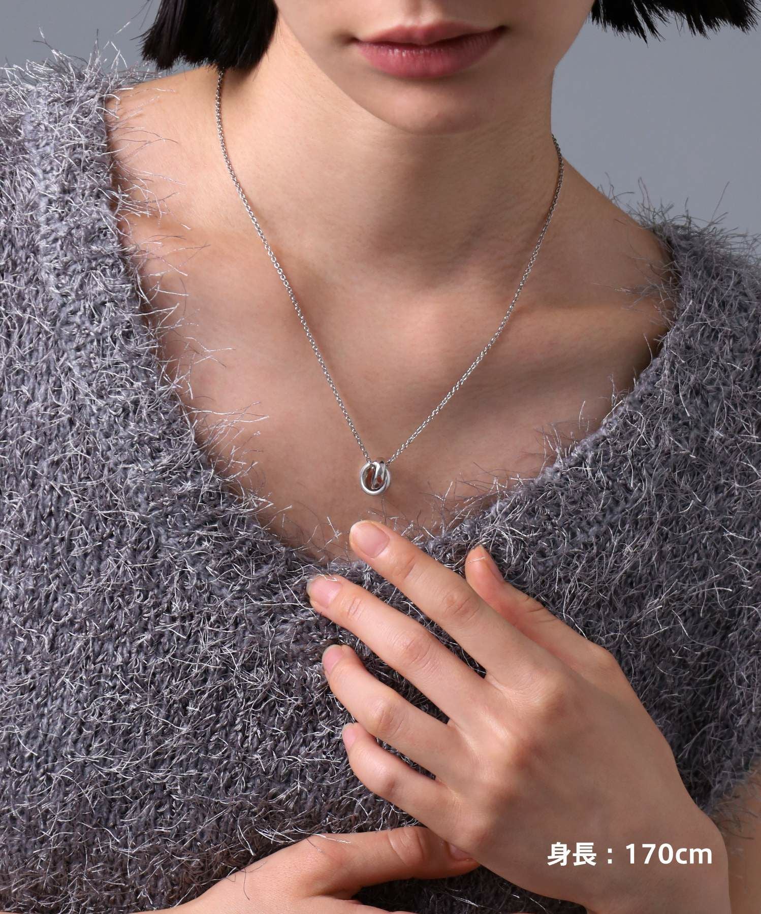 THE EDGE”カッティングダブルリングネックレス/シルバー/シルバー925