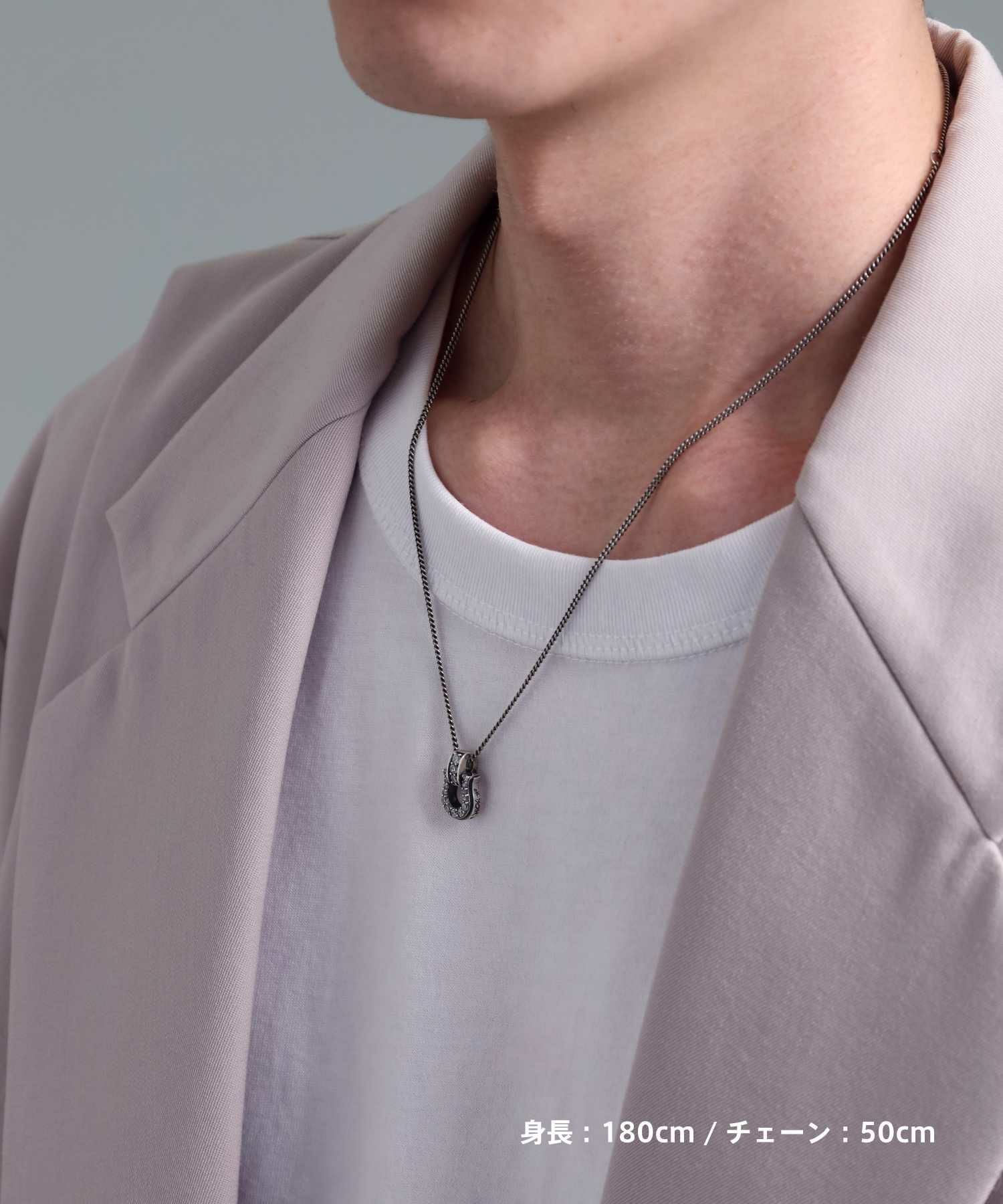 LUCK”ロイヤルホースシューネックレス/シルバー×クリア/シルバー925