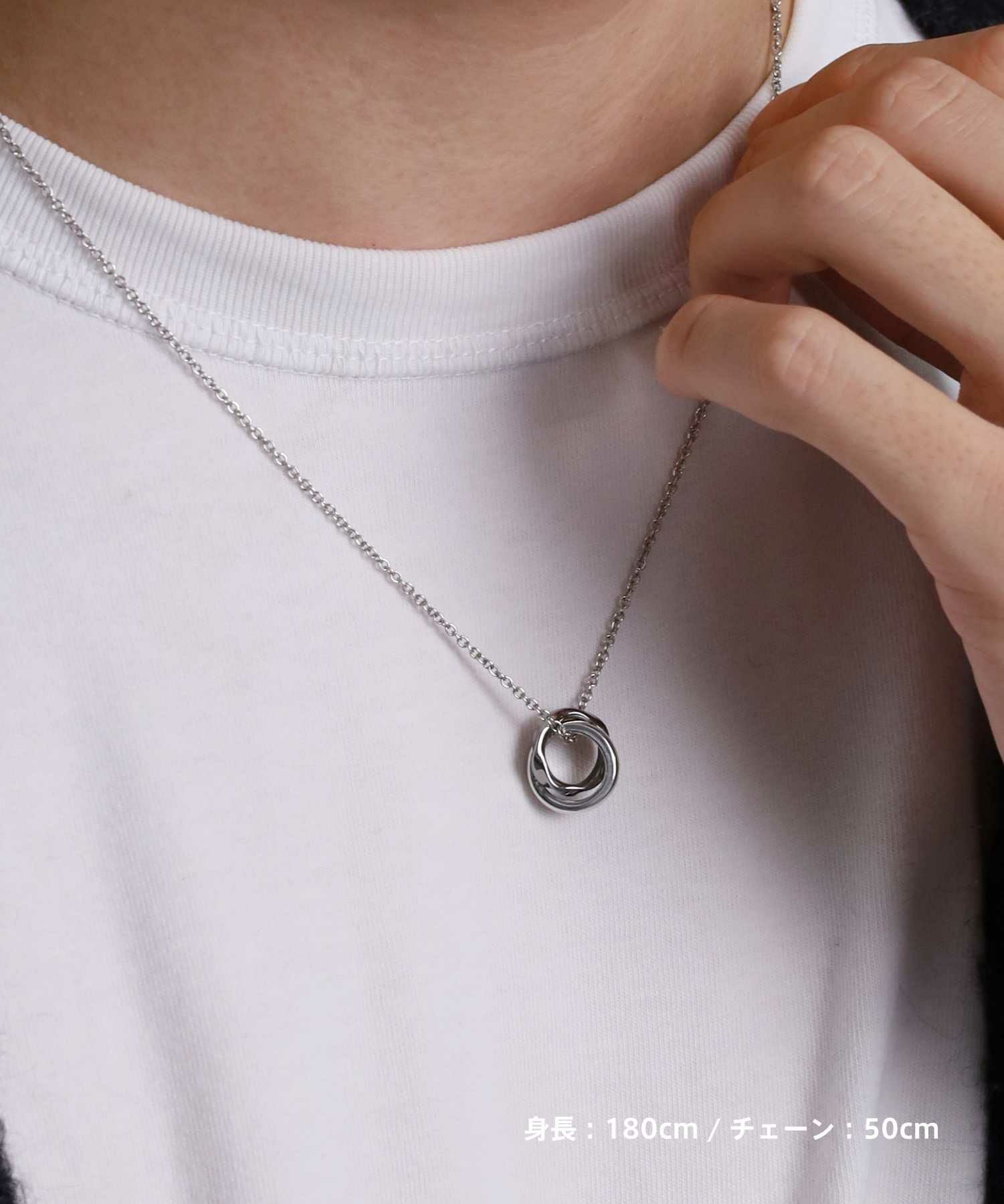 ラージウェーブダブルリングネックレス/シルバー×ブラック/シルバー925