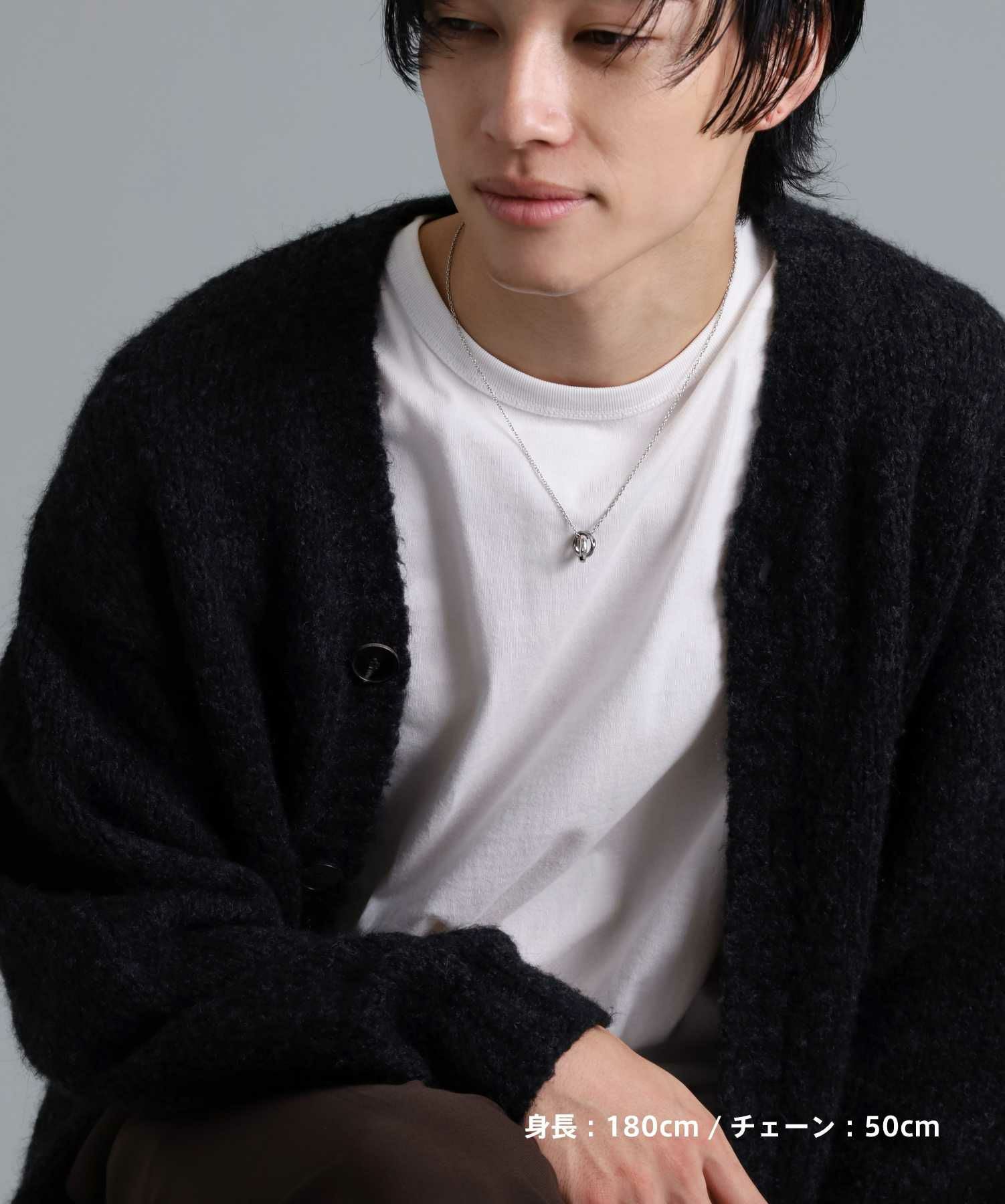 ラージウェーブダブルリングネックレス/シルバー×ブラック/シルバー925