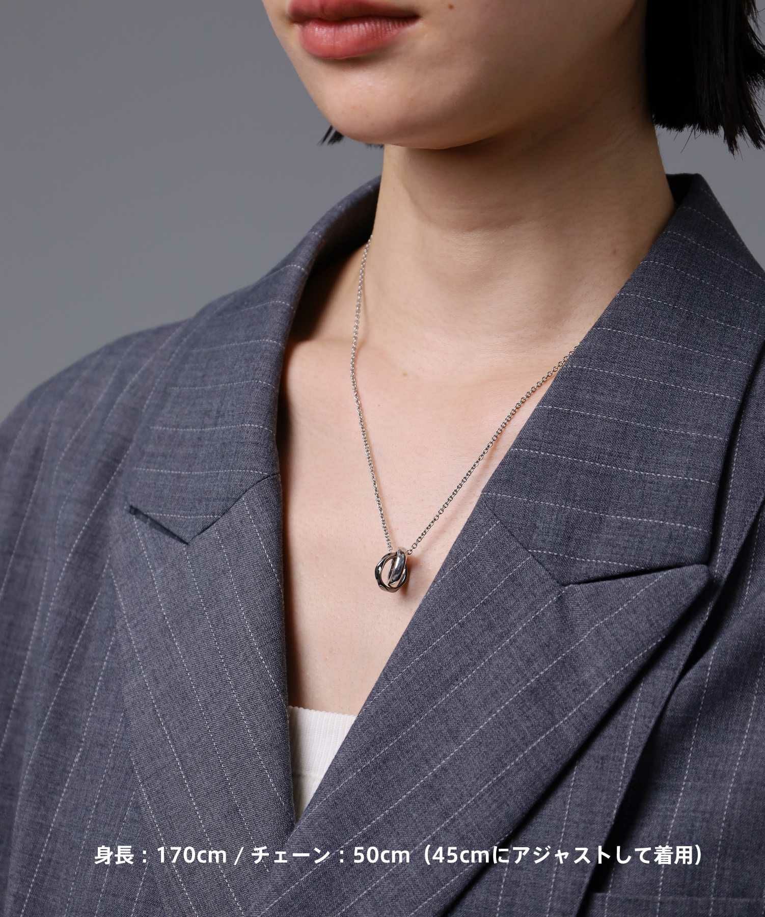 ラージウェーブダブルリングネックレス/シルバー×ブラック/シルバー925