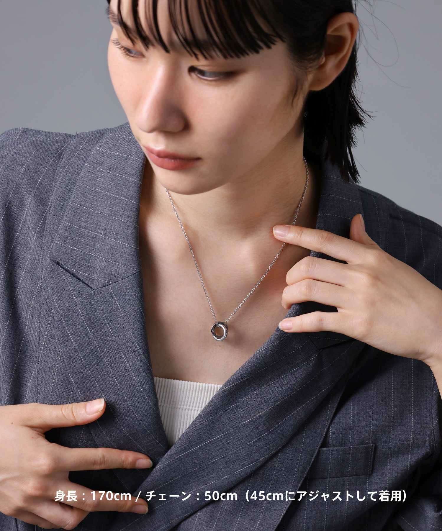 ラージウェーブダブルリングネックレス/シルバー×ブラック/シルバー925