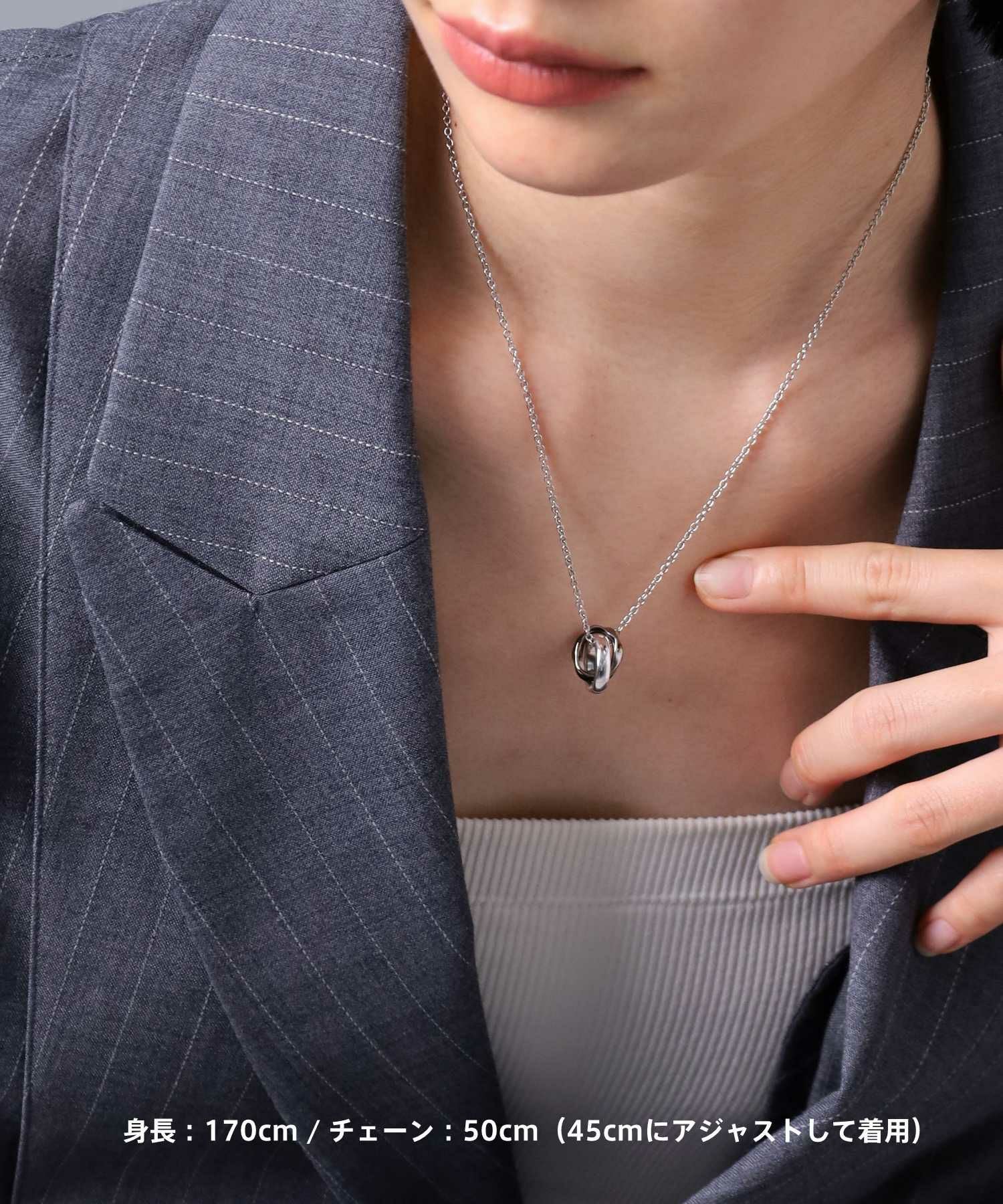 ラージウェーブダブルリングネックレス/シルバー×ブラック/シルバー925