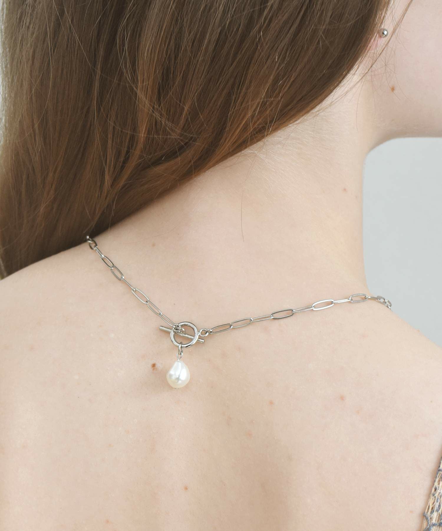 ポイントパールチェーンネックレス/シルバー/サージカルステンレス316L