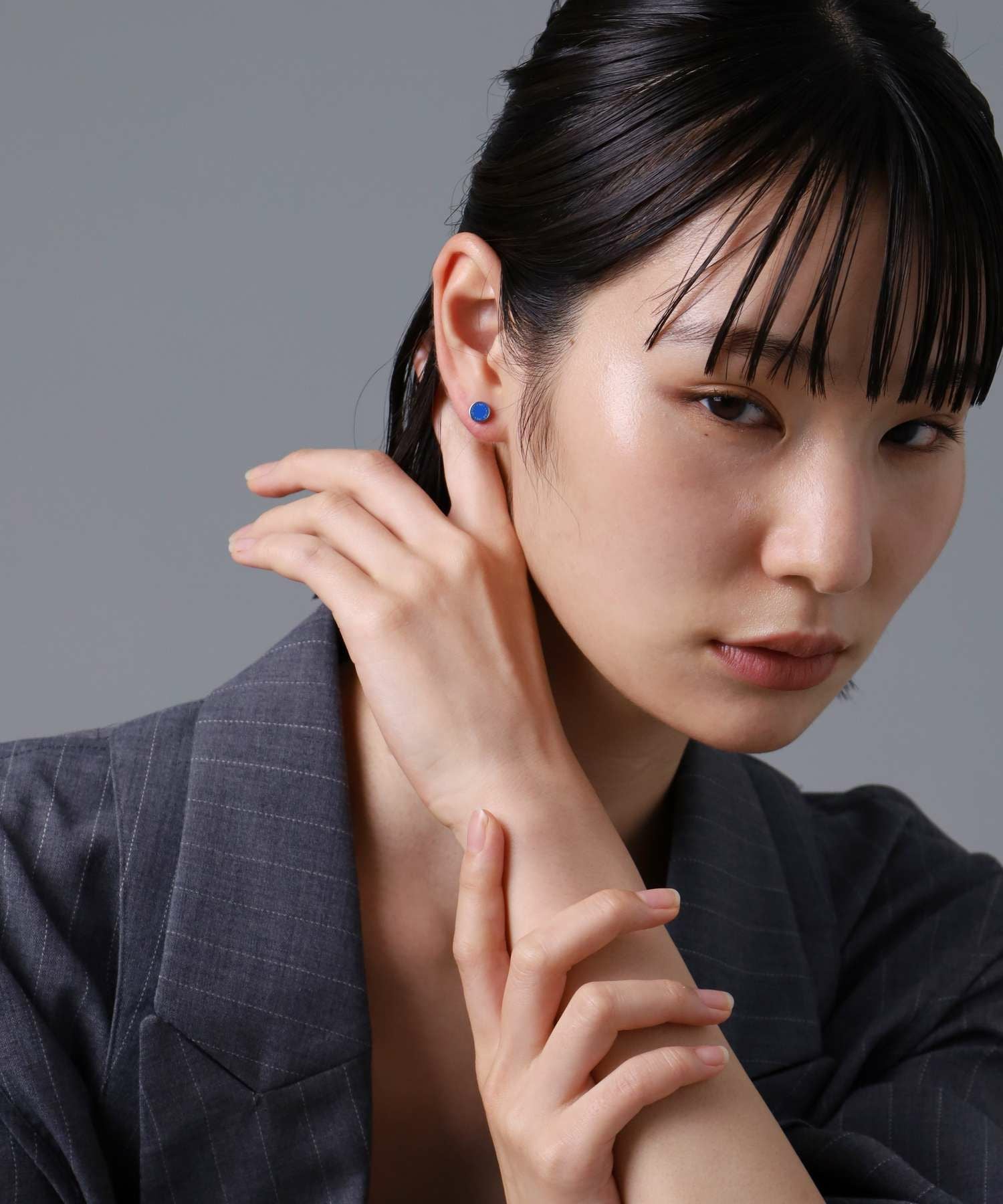 限定展開】“LH-1”サークルコインスタッズピアス（シルバー×ブルー