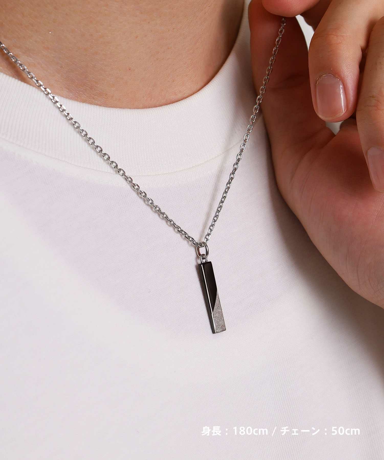 【WEB限定】トライネックレス/サンドプレート/シルバー×ブラック/サージカルステンレス316L（金属アレルギー対応）