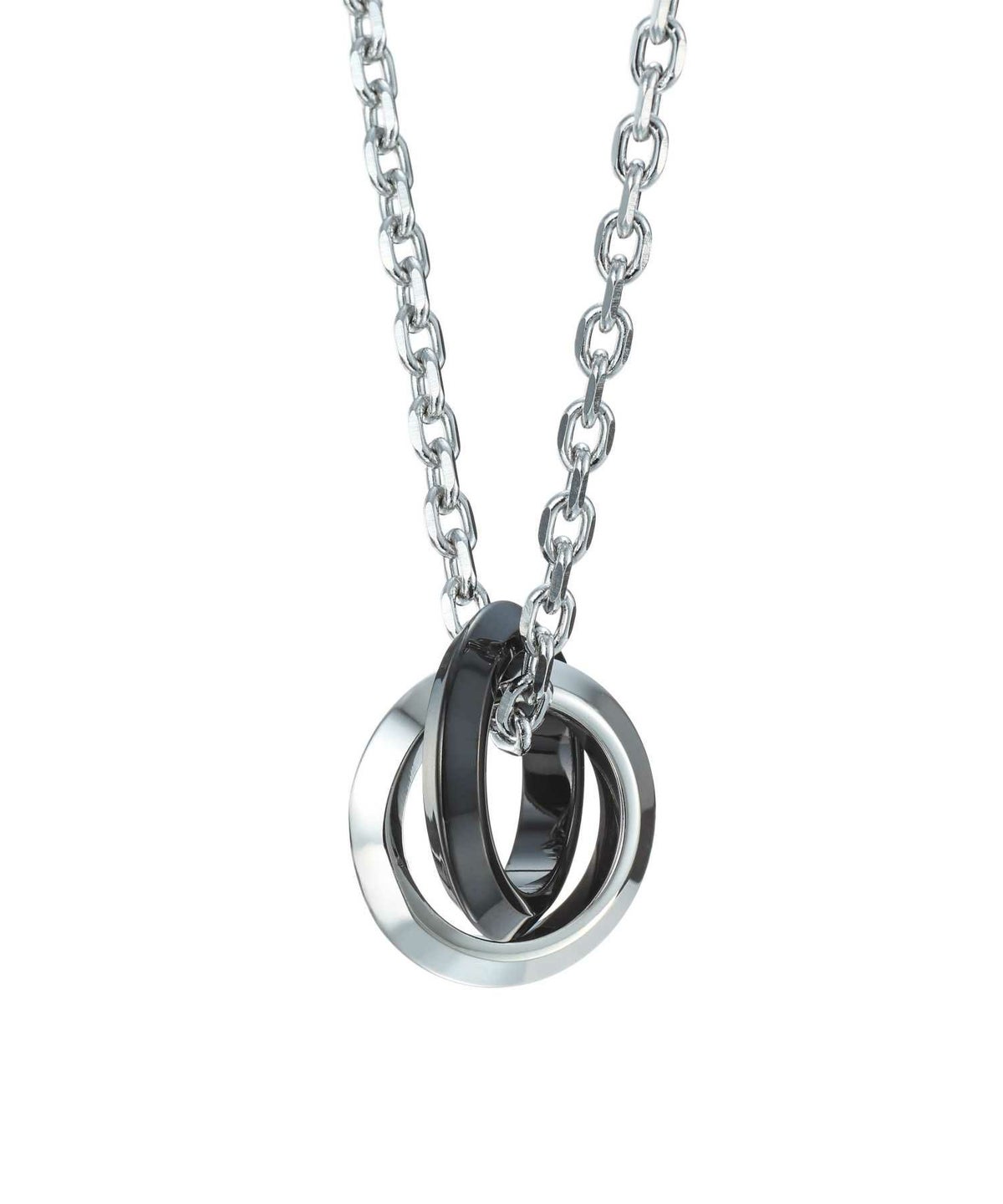 【WEB限定】エッジダブルリングネックレス/シルバー×ブラック/サージカルステンレス316L（金属アレルギー対応）