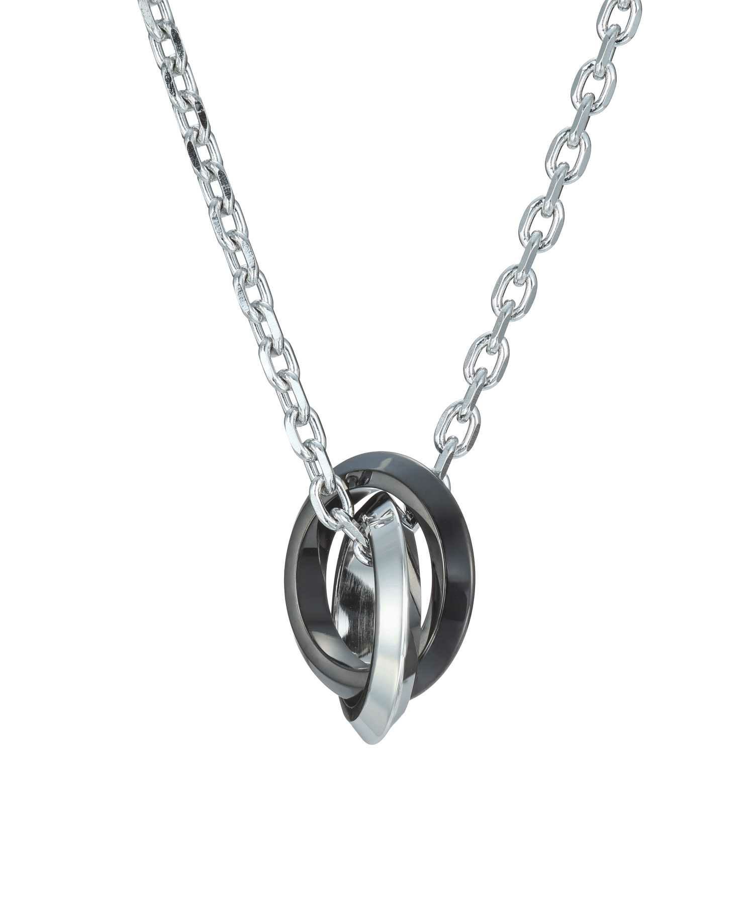 【WEB限定】エッジダブルリングネックレス/シルバー×ブラック/サージカルステンレス316L（金属アレルギー対応）