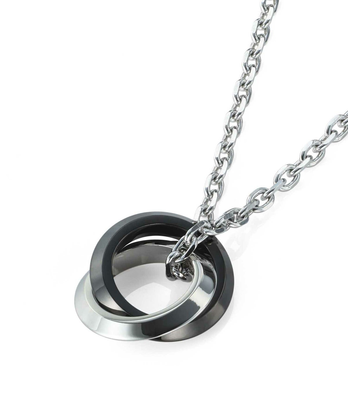 【WEB限定】エッジダブルリングネックレス/シルバー×ブラック/サージカルステンレス316L（金属アレルギー対応）