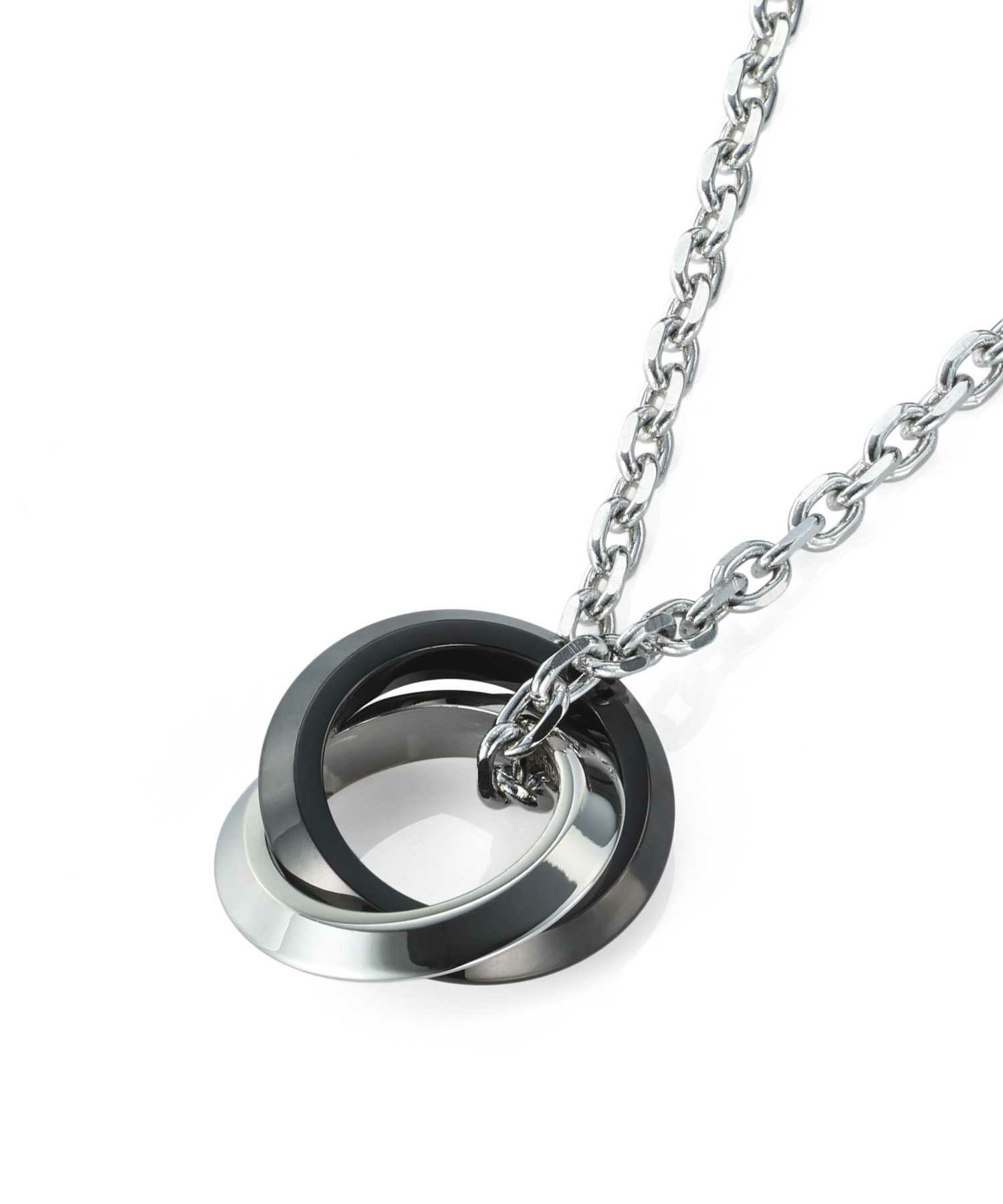 【WEB限定】エッジダブルリングネックレス/シルバー×ブラック/サージカルステンレス316L（金属アレルギー対応）