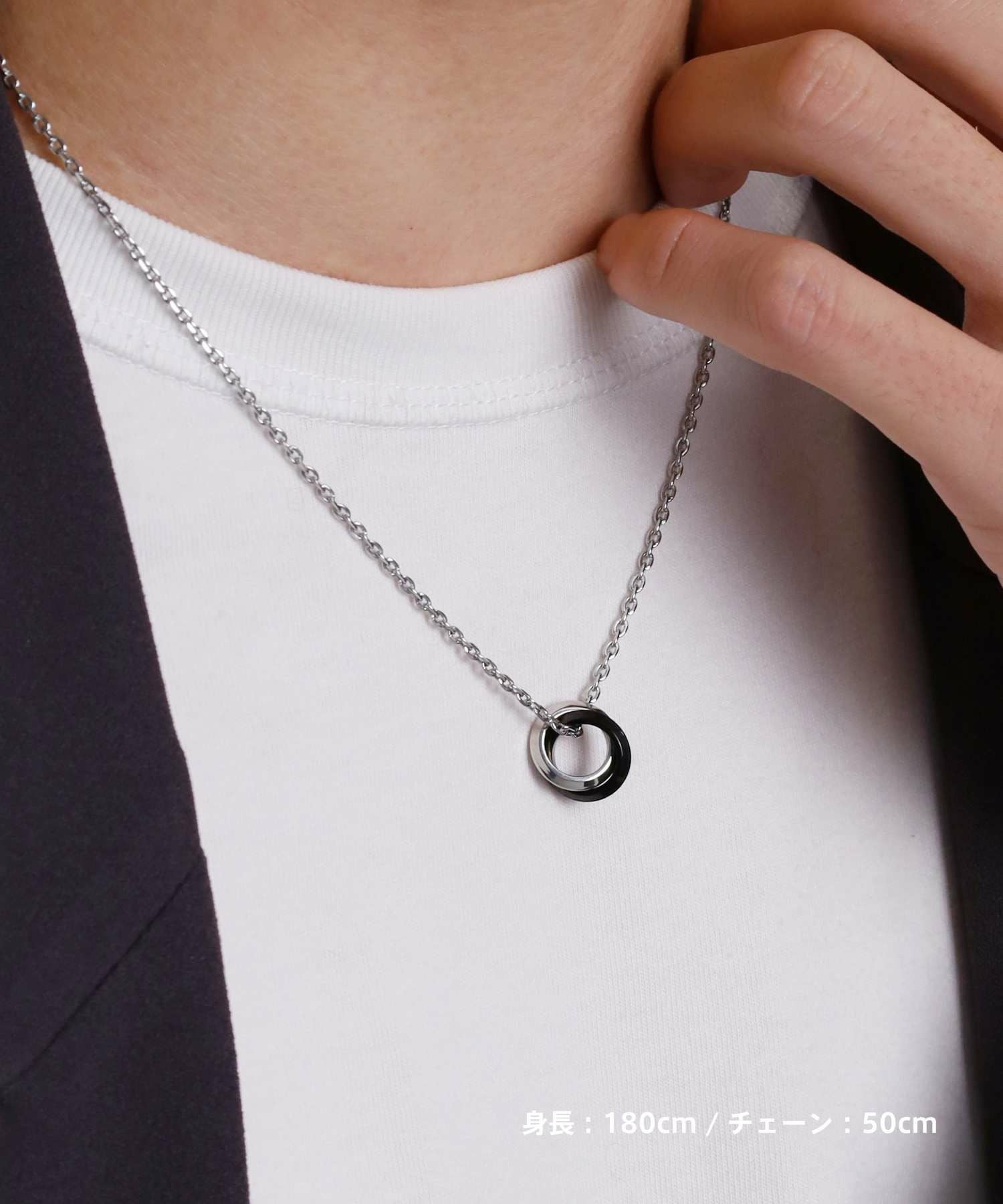 限定展開】“LH-1”エッジダブルリングネックレス（シルバー×ブラック