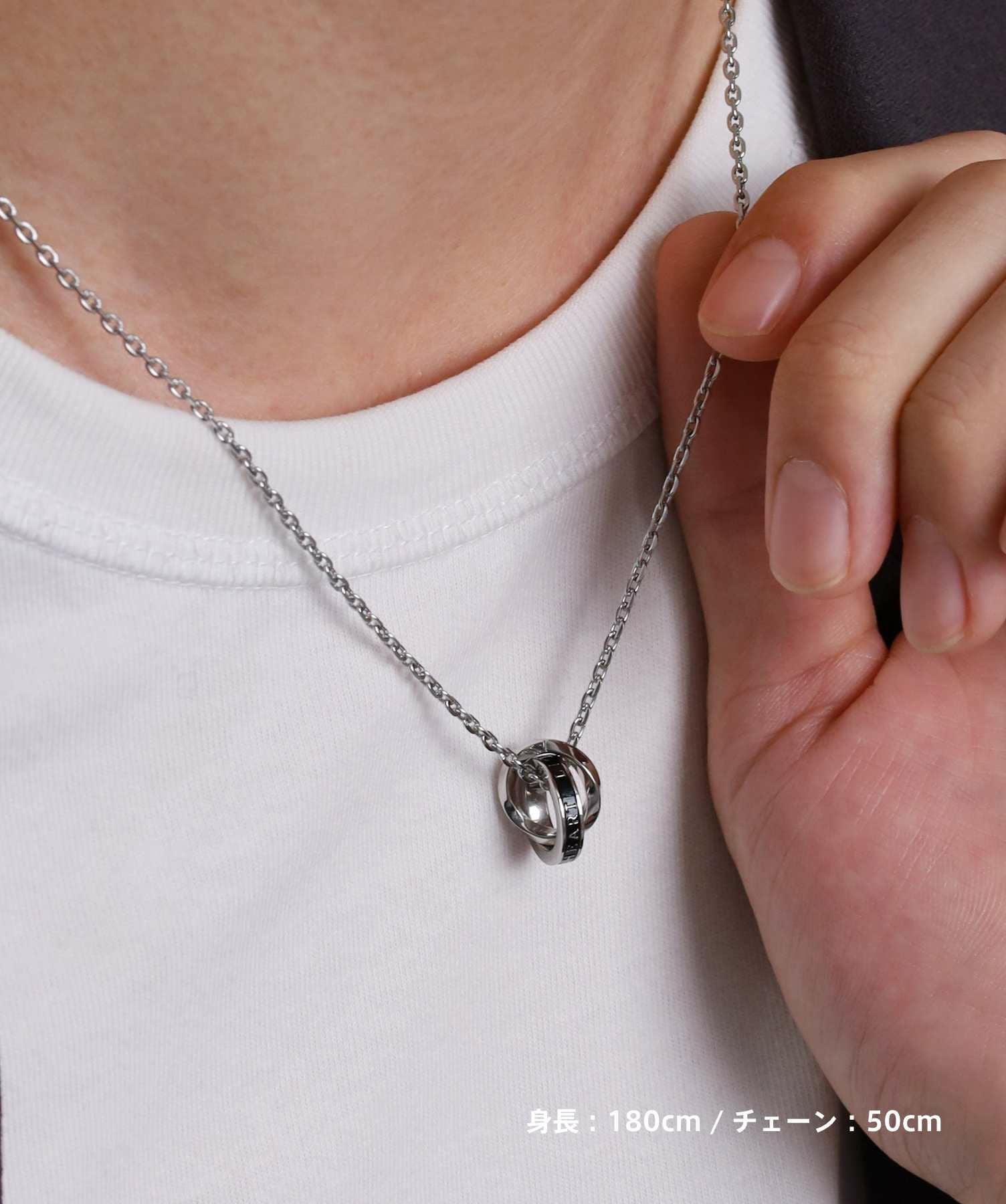 限定展開】“LH-1”ロゴダブルリングネックレス（シルバー×ブラック