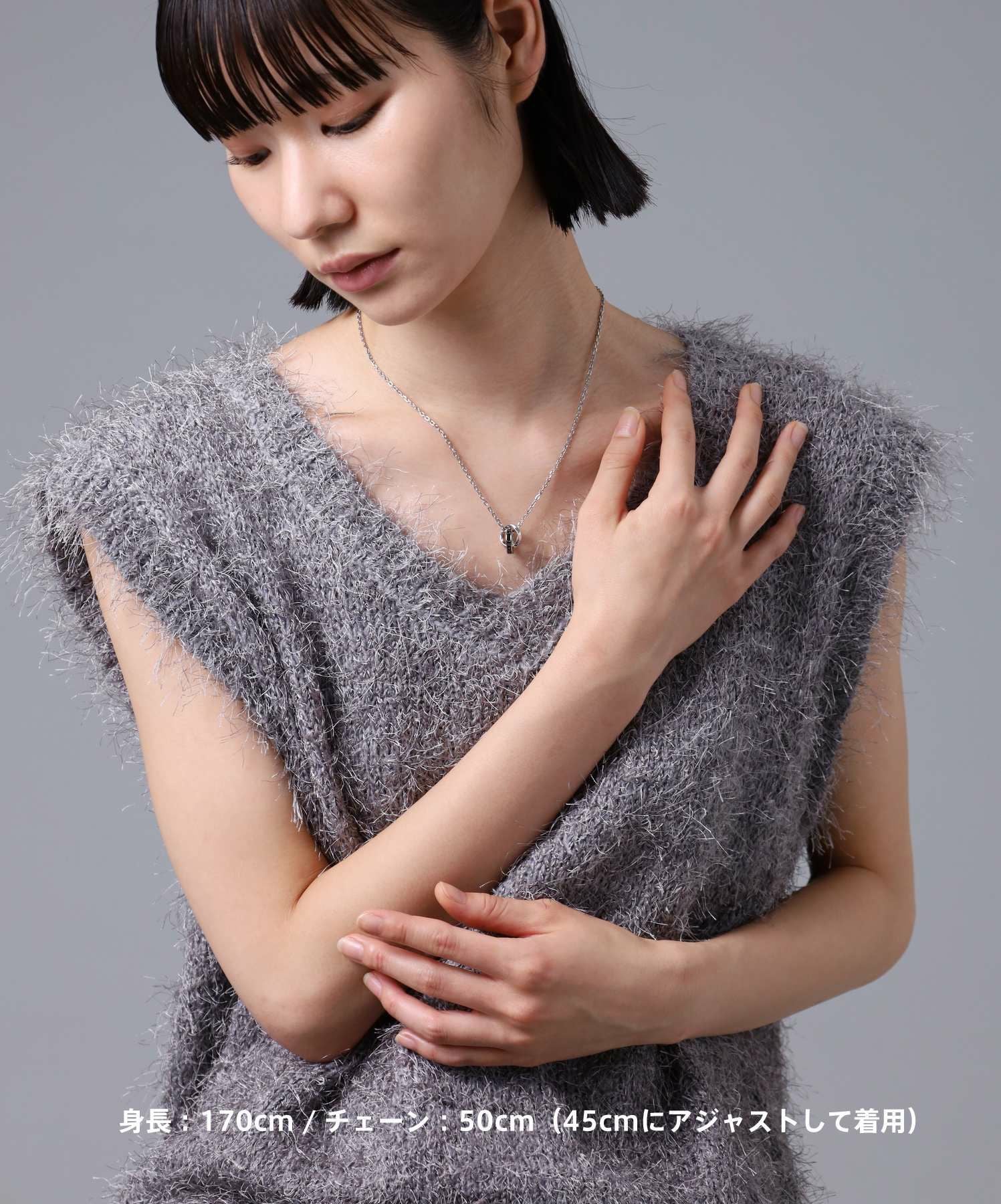 限定展開】“LH-1”ロゴダブルリングネックレス（シルバー×ブラック