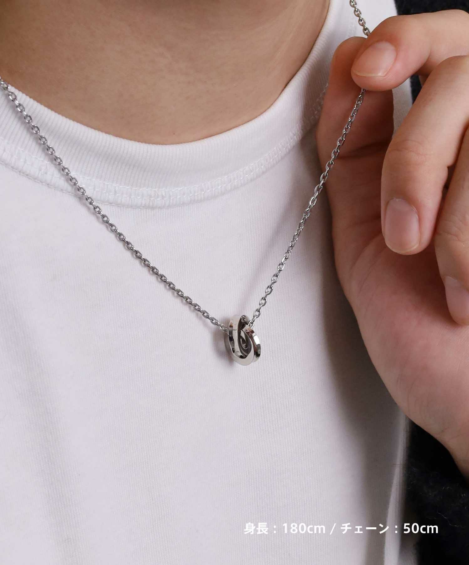 【WEB限定】リバースラウンドダブルリングネックレス/サージカルステンレス316L（金属アレルギー対応）