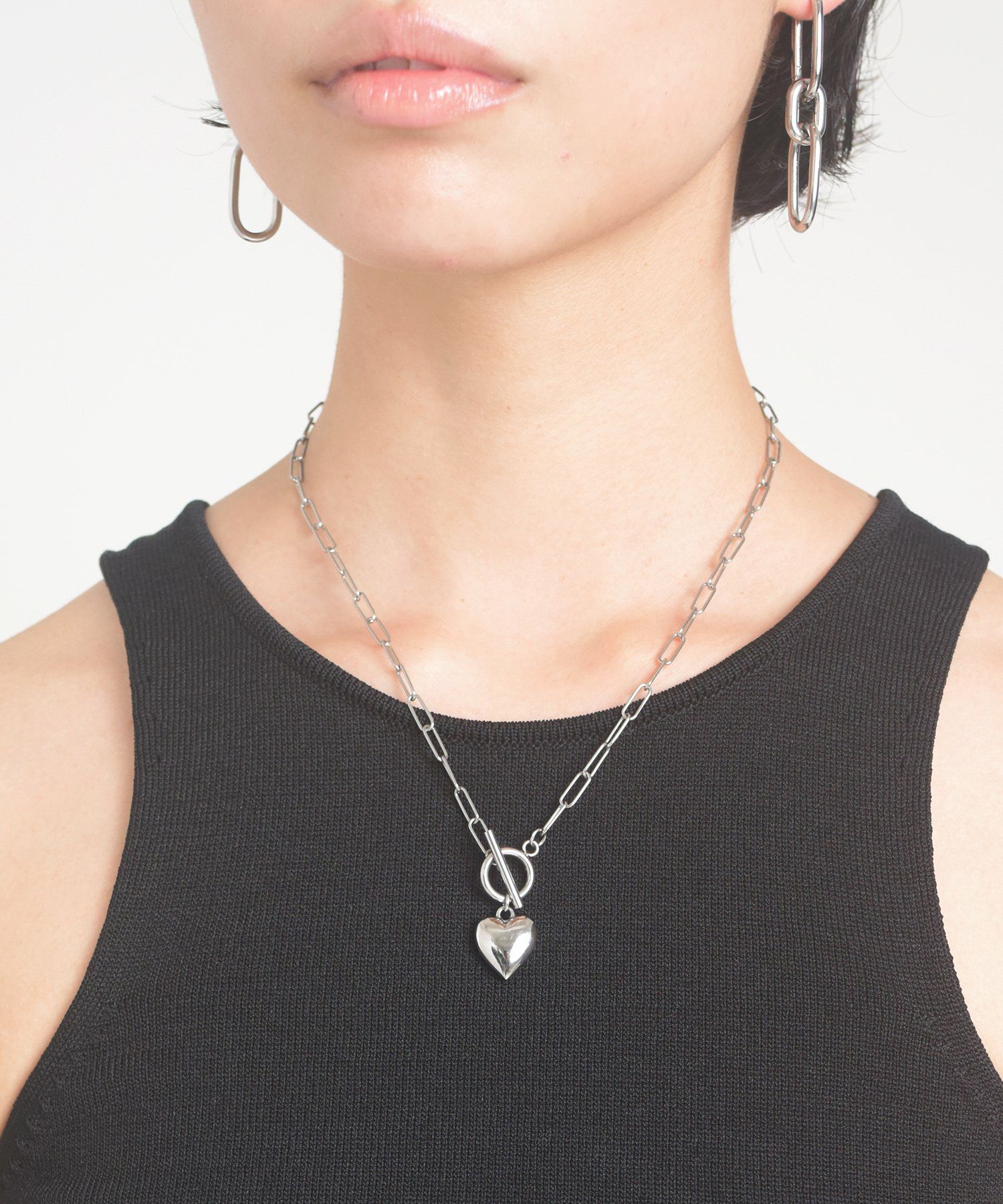 ポイントハートチェーンネックレス/シルバー/サージカルステンレス316L