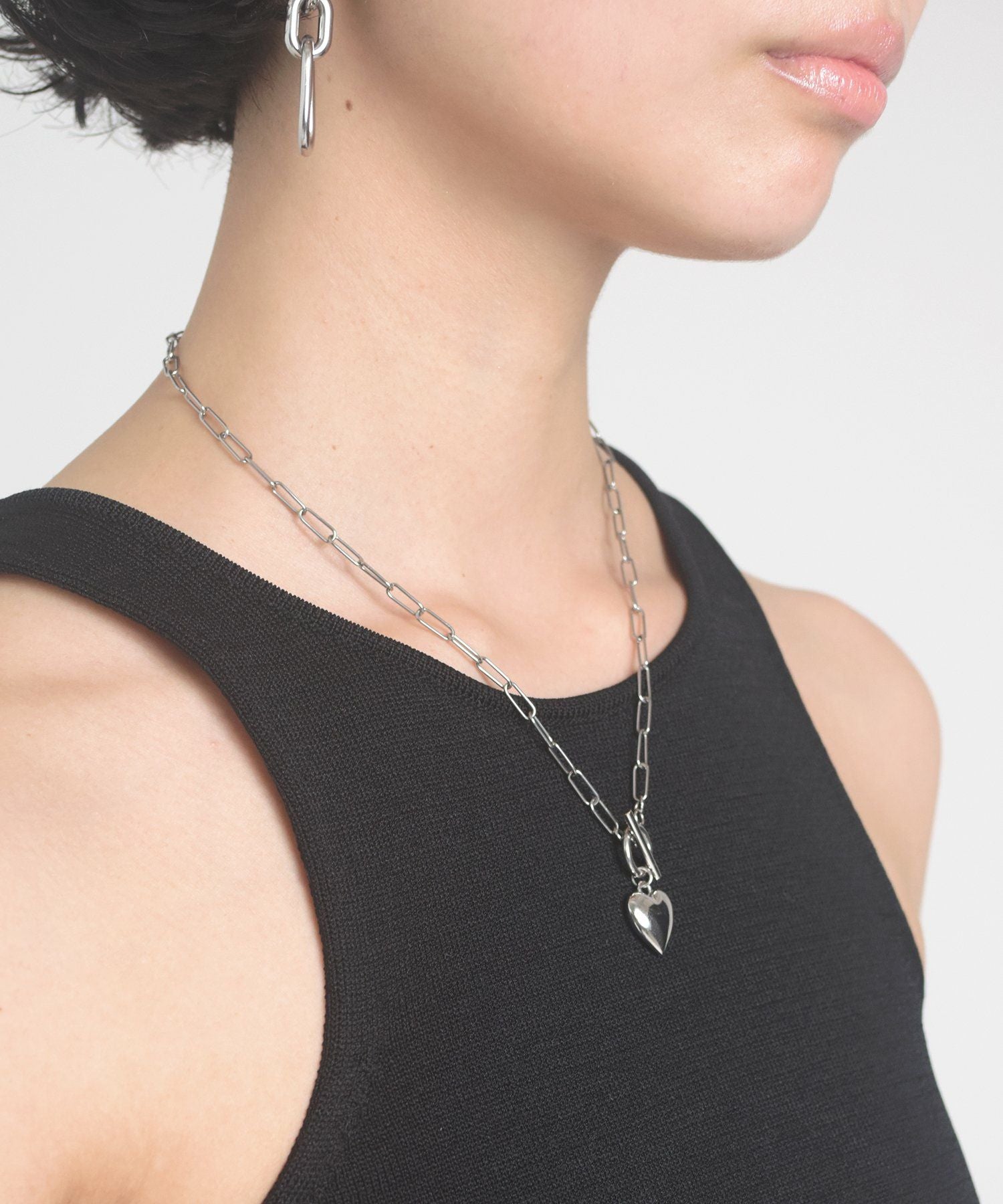 ポイントハートチェーンネックレス/シルバー/サージカルステンレス316L