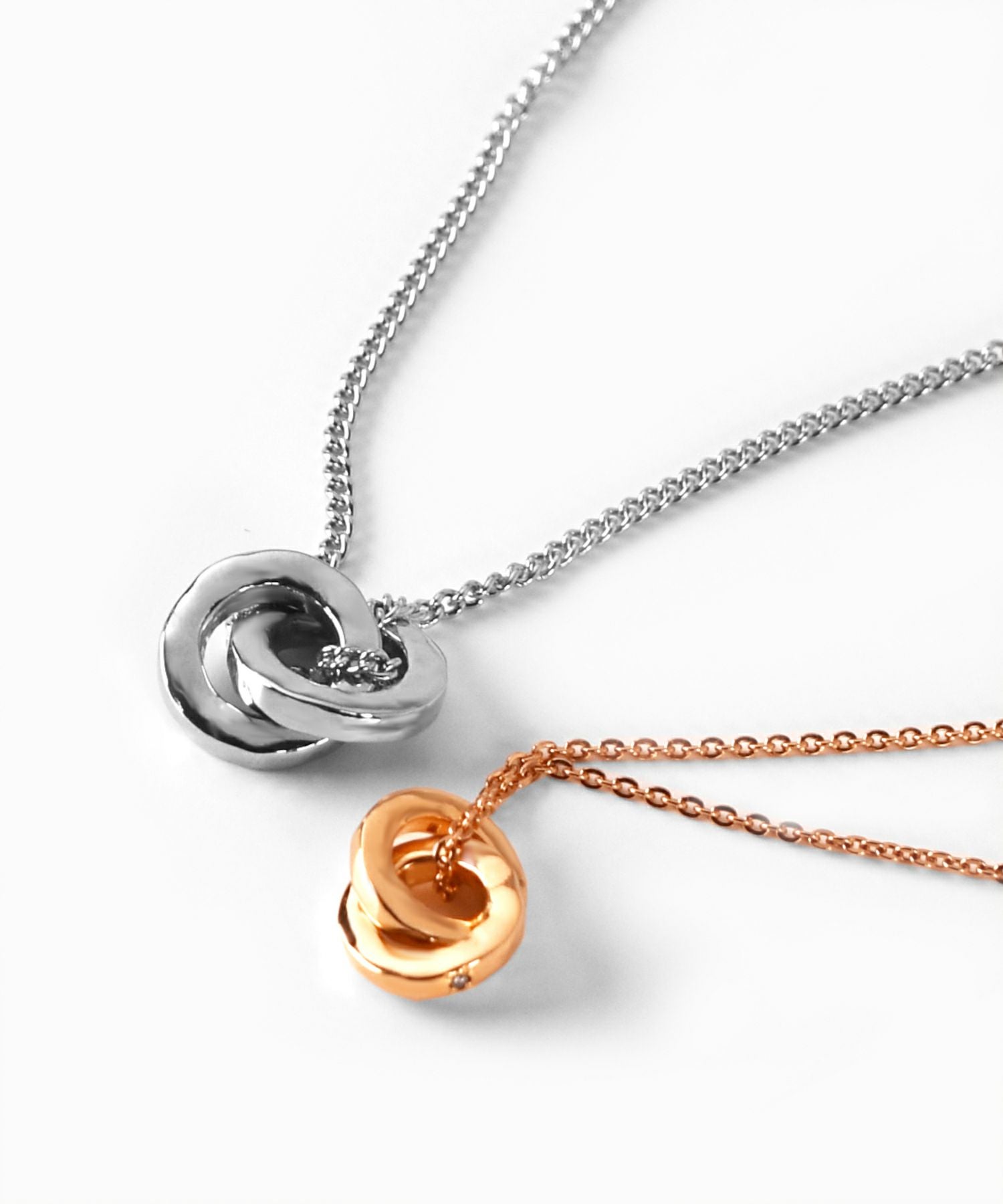 eraスクエアダブルリングペアネックレス/ダイヤモンド&サージカルステンレス316L