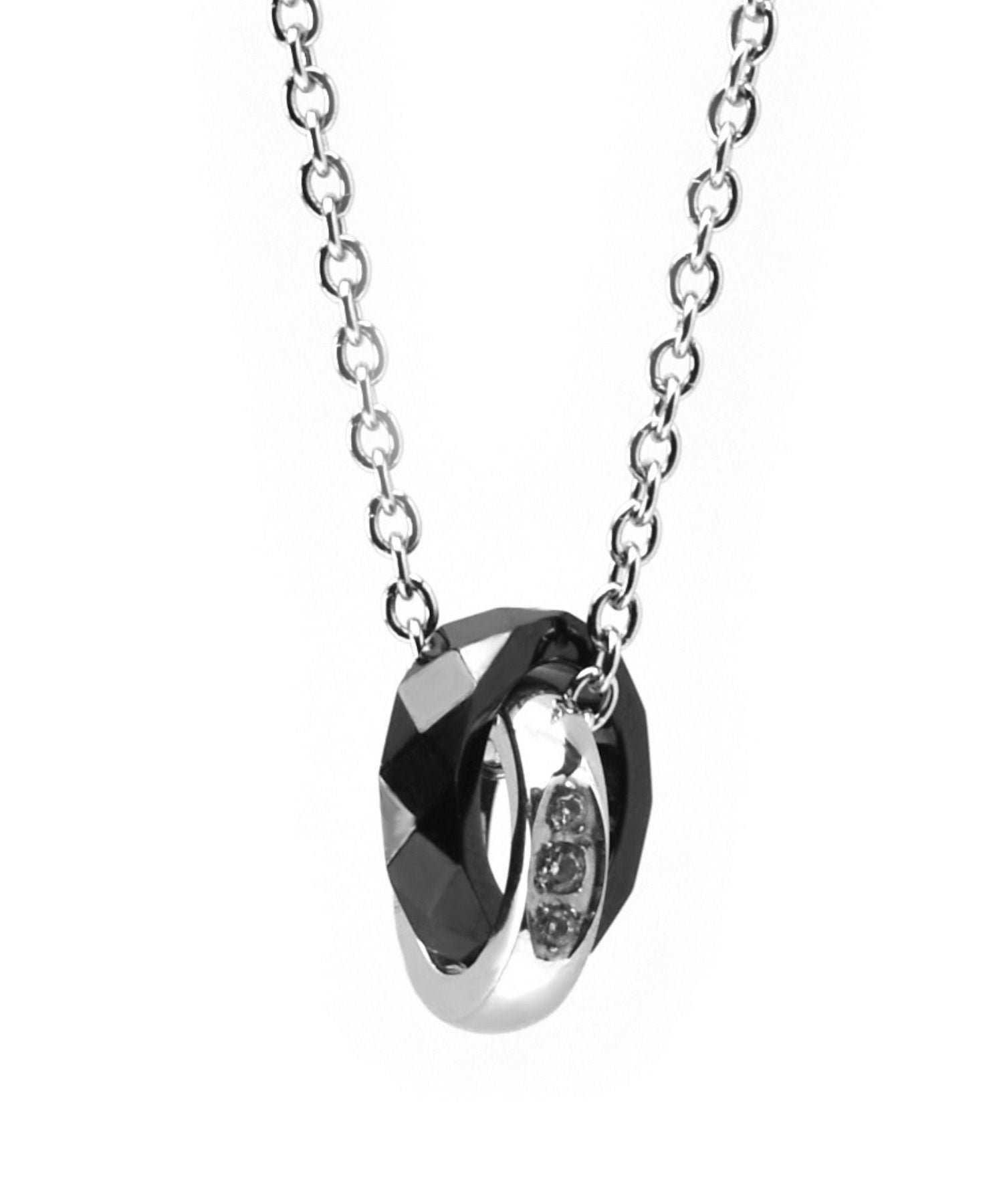 スタッドダブルリングネックレス/ブラック/ジルコニア/サージカルステンレス316L（金属アレルギー対応）