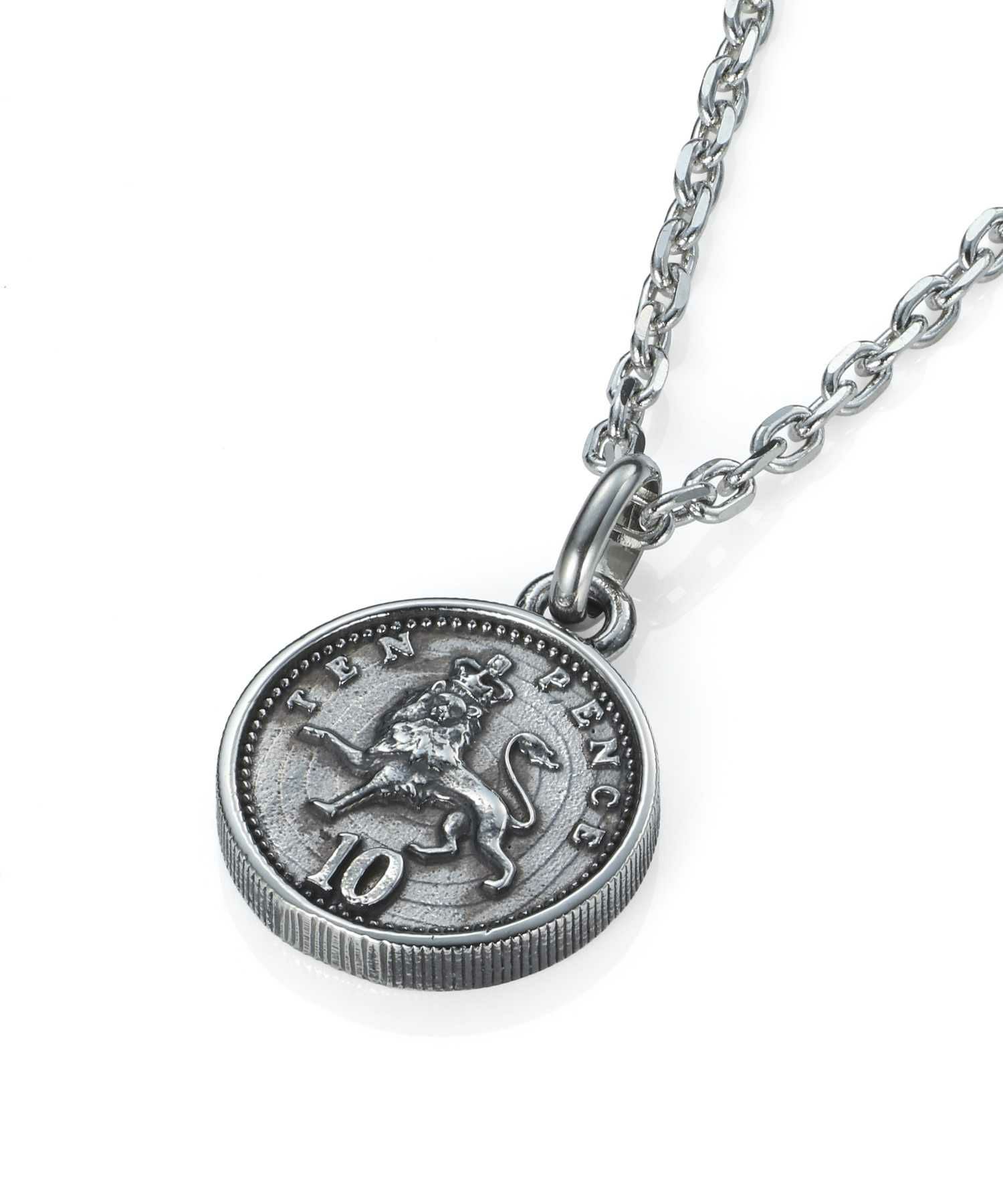シルバー925チェーン イギリス10ペンス 1976年 ネックレス ハンドメイド(※刻印あり) 限定展開】ライオンコインネックレス/イギリス10ペンス硬貨/サージカル
