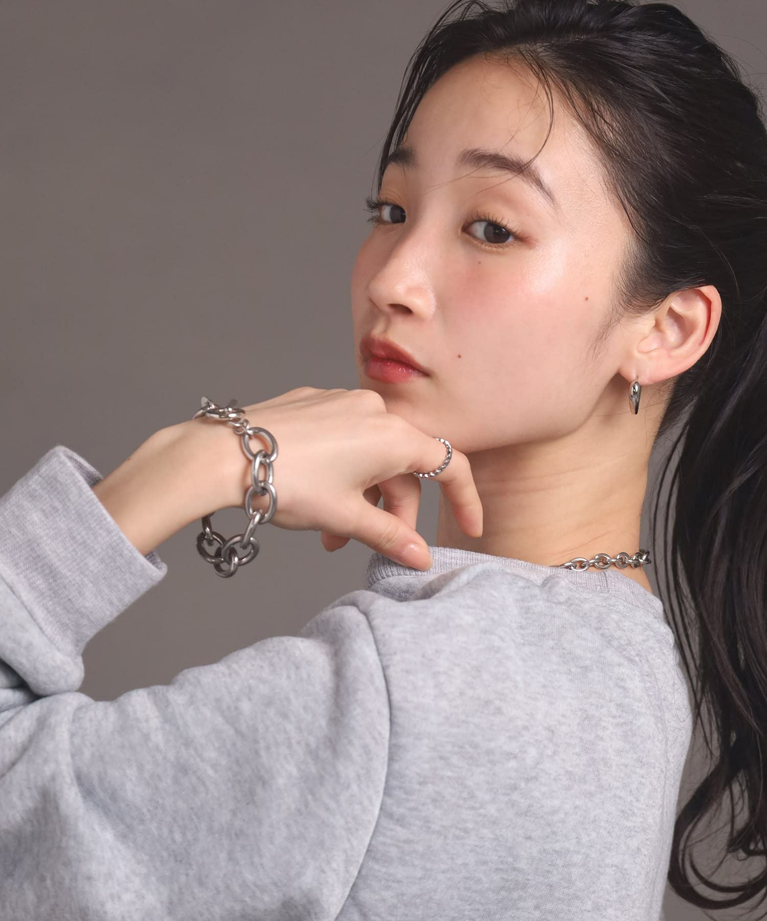 Moment”ボリュームアズキチェーンブレスレット/シルバー/サージカル