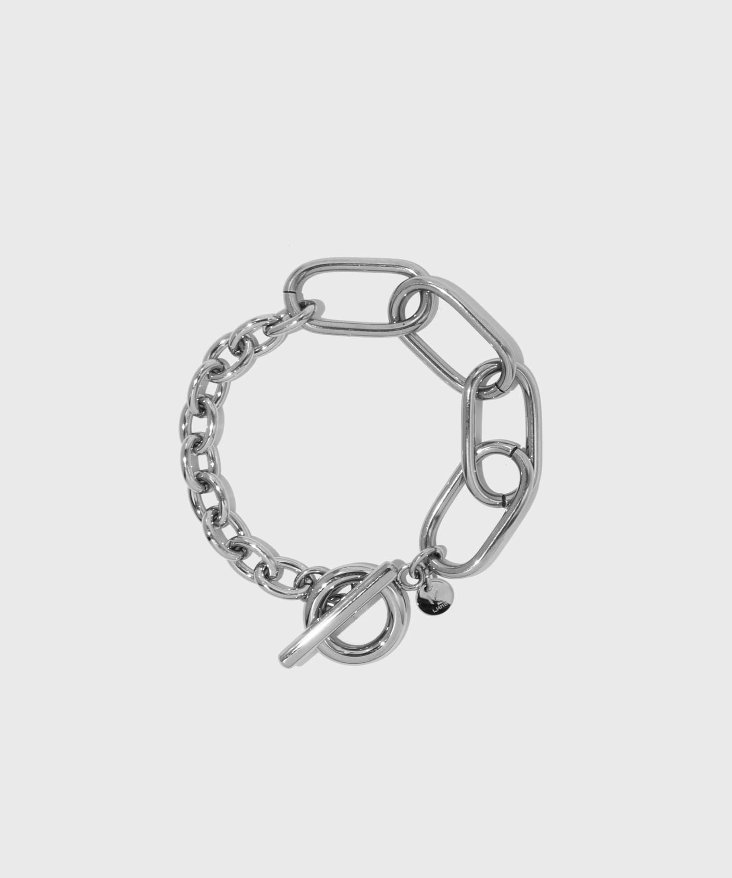 Moment”ミックスチェーンブレスレット/オーバル×アズキ/シルバー