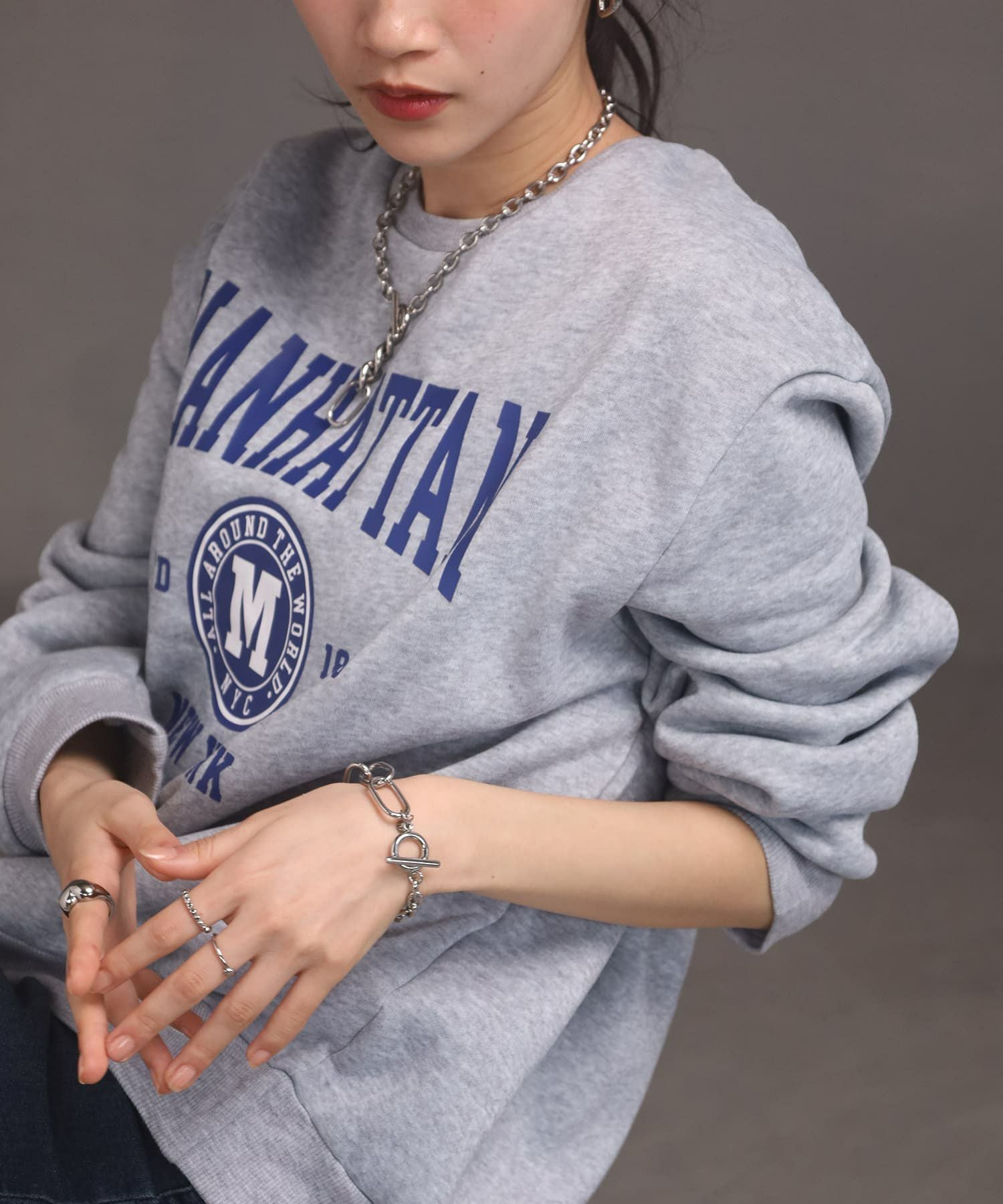 Moment”ミックスチェーンブレスレット/オーバル×アズキ/シルバー