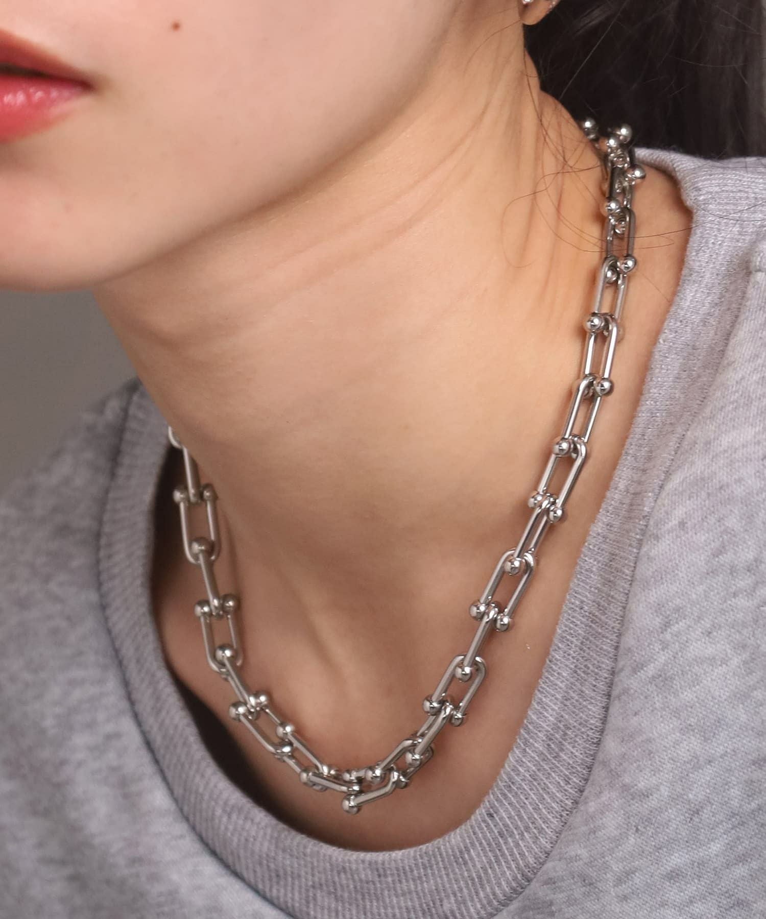 Moment”リンクホースシューチェーンネックレス/シルバー/サージカル