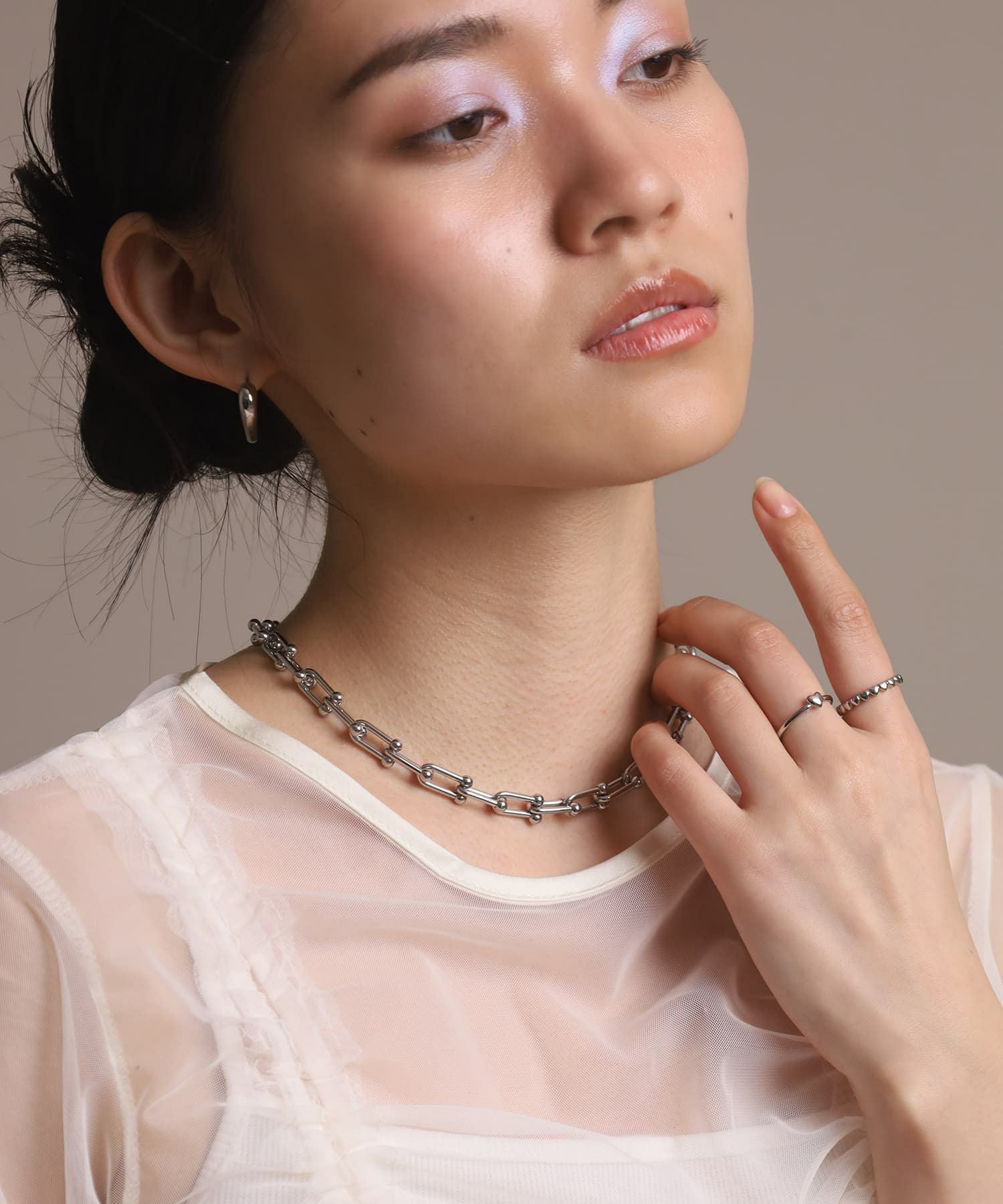 Moment”リンクホースシューチェーンネックレス/シルバー/サージカル