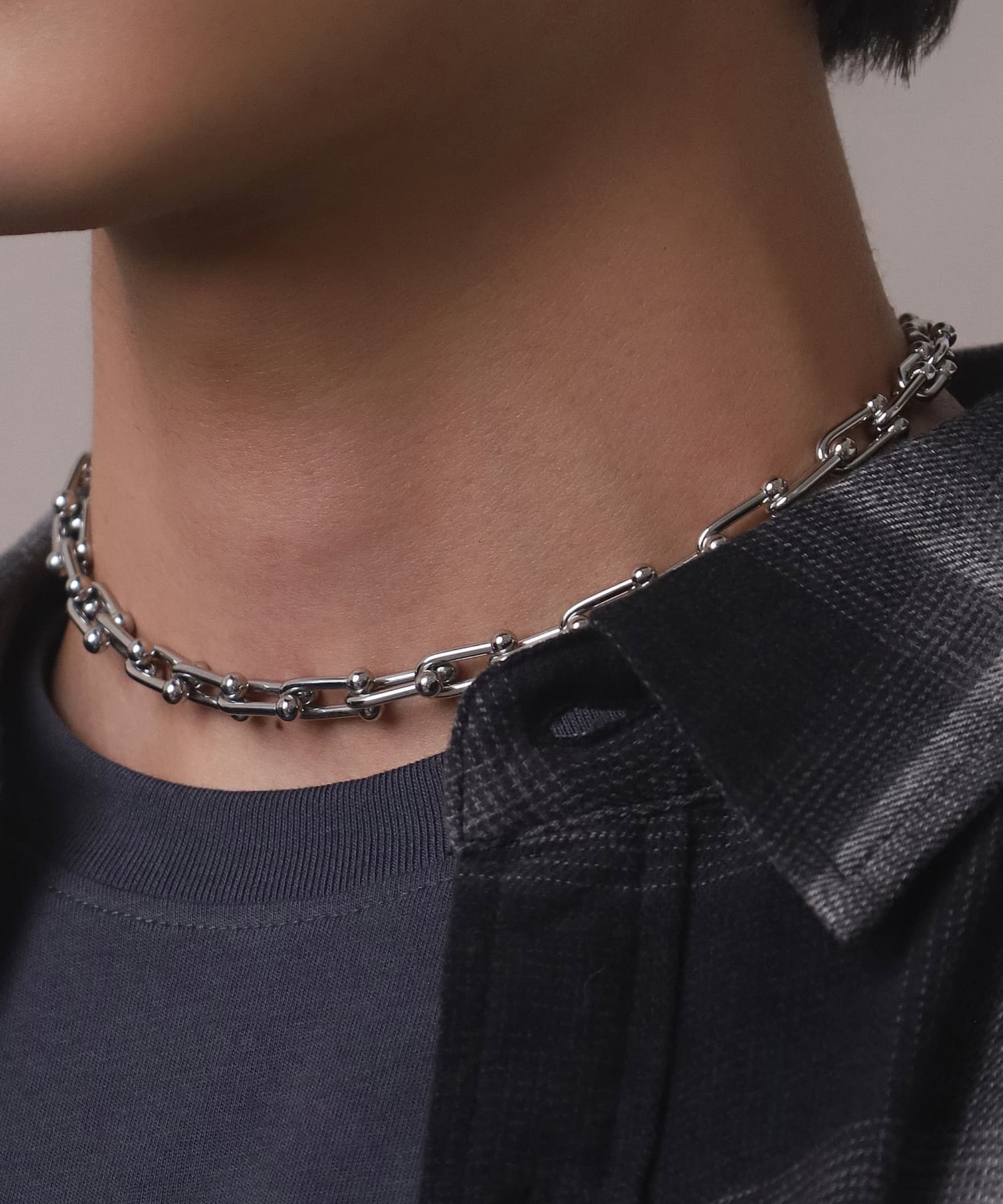 シルバー 、ホースシューチェーンネックレス シルバー]ホースシューネックレス